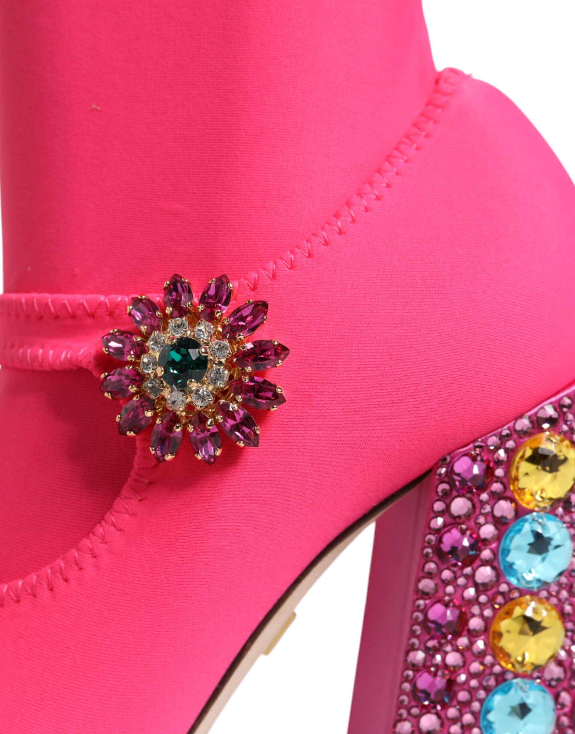 Dolce & Gabbana Pink Nylon Crystal Vally High Boots Women's Shoes