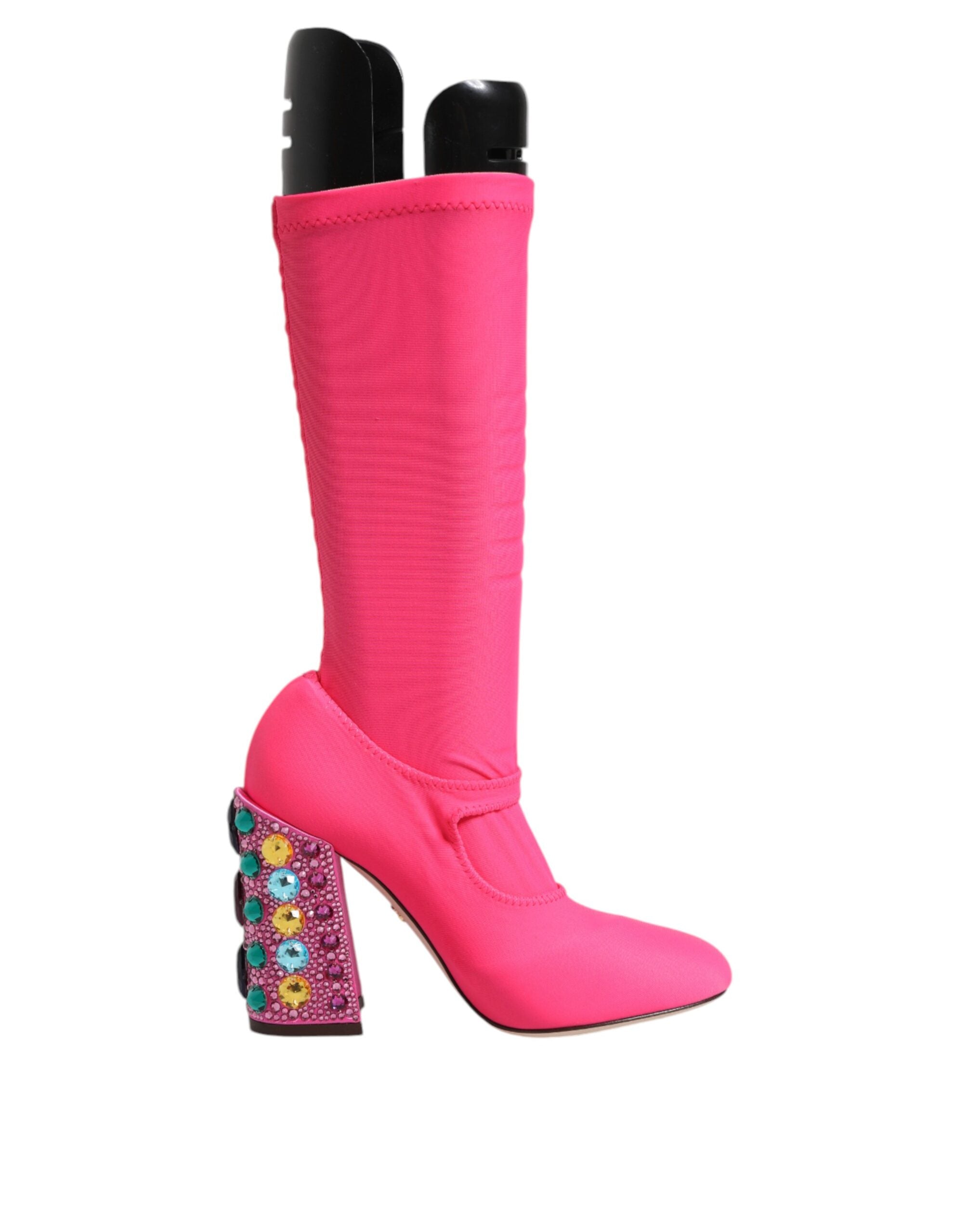 Dolce & Gabbana Pink Nylon Crystal Vally High Boots Women's Shoes