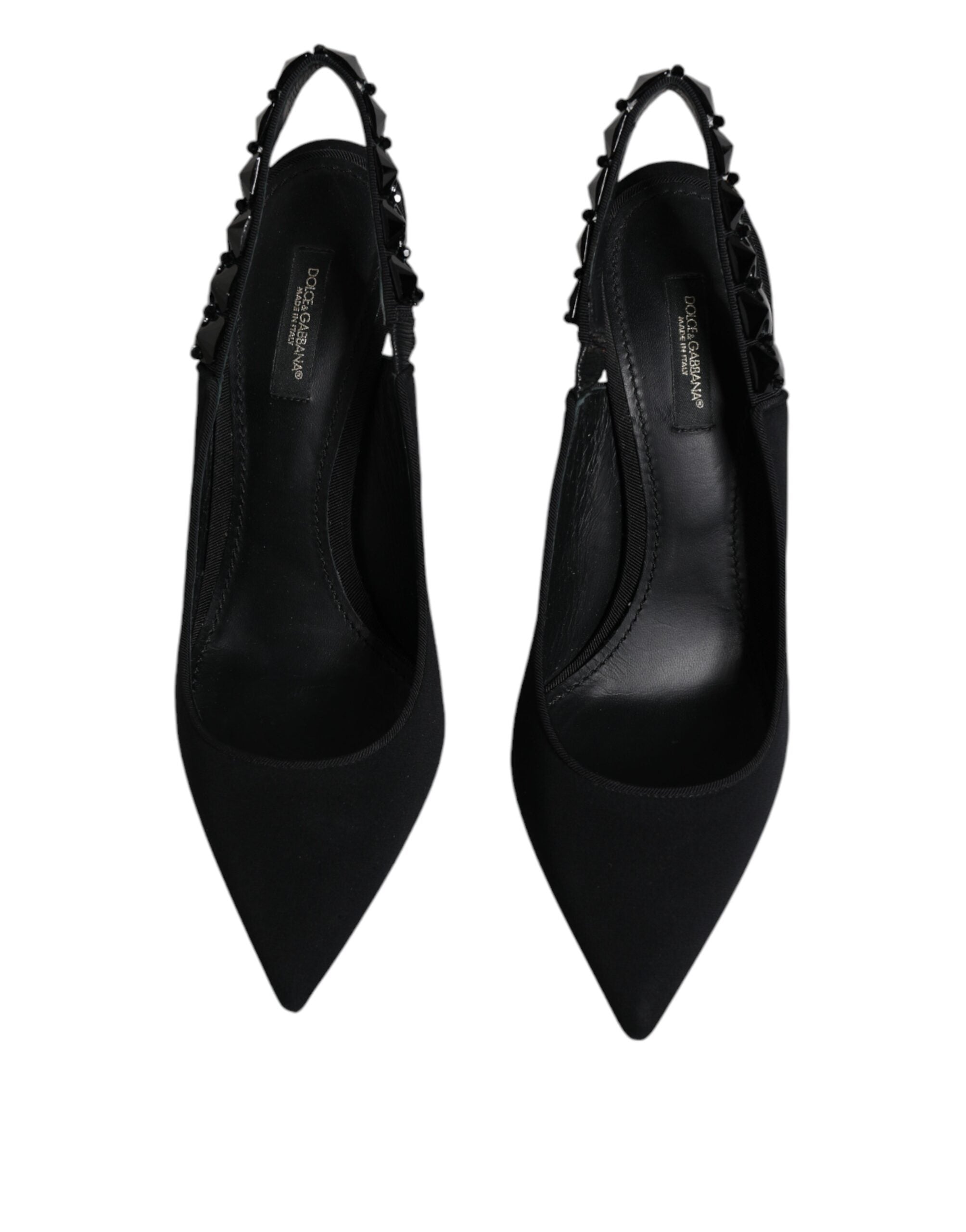 Dolce & Gabbana Black Embellished Charmeuse Slingback Women's Shoes (Pre-Owned)