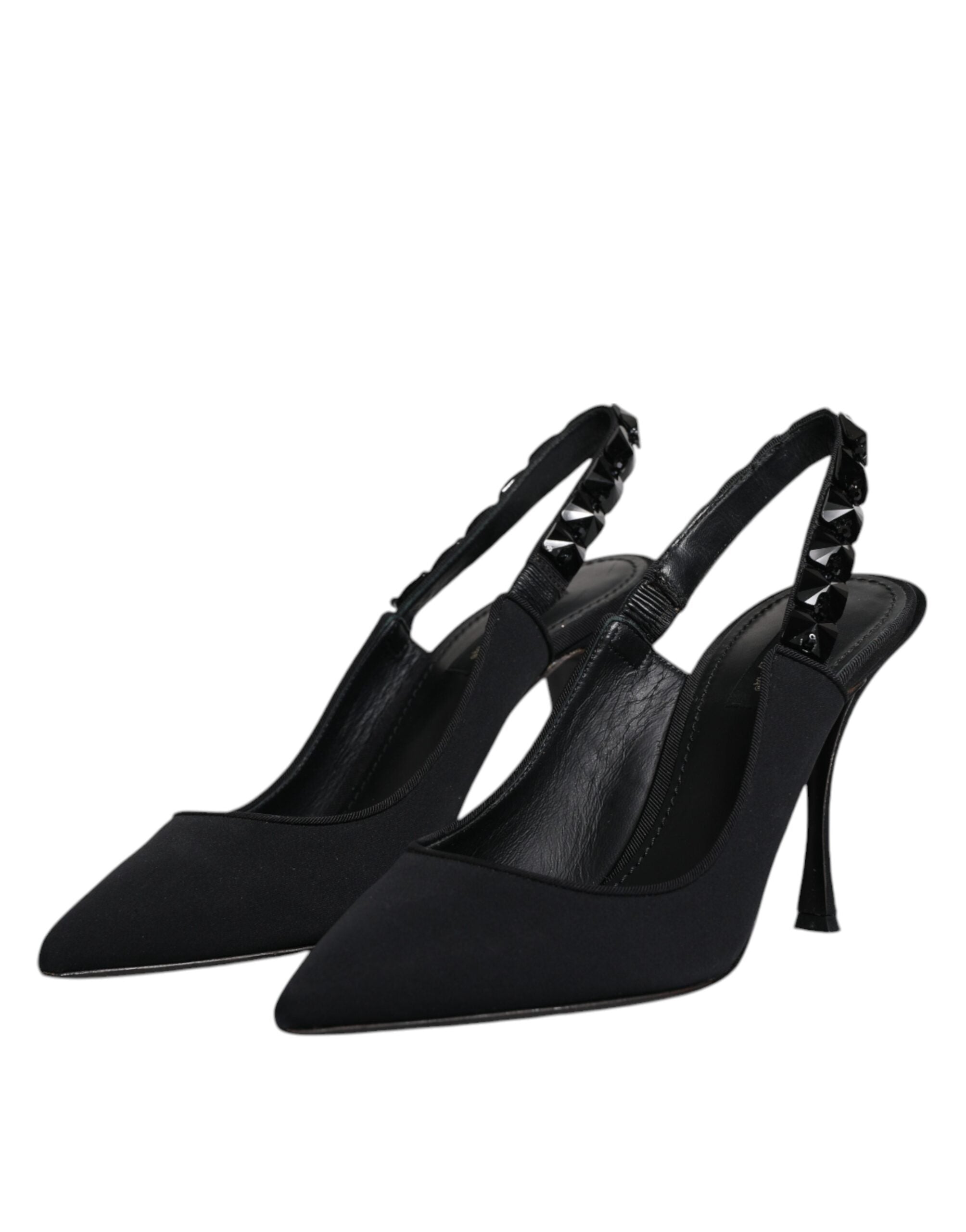 Dolce & Gabbana Black Embellished Charmeuse Slingback Women's Shoes (Pre-Owned)