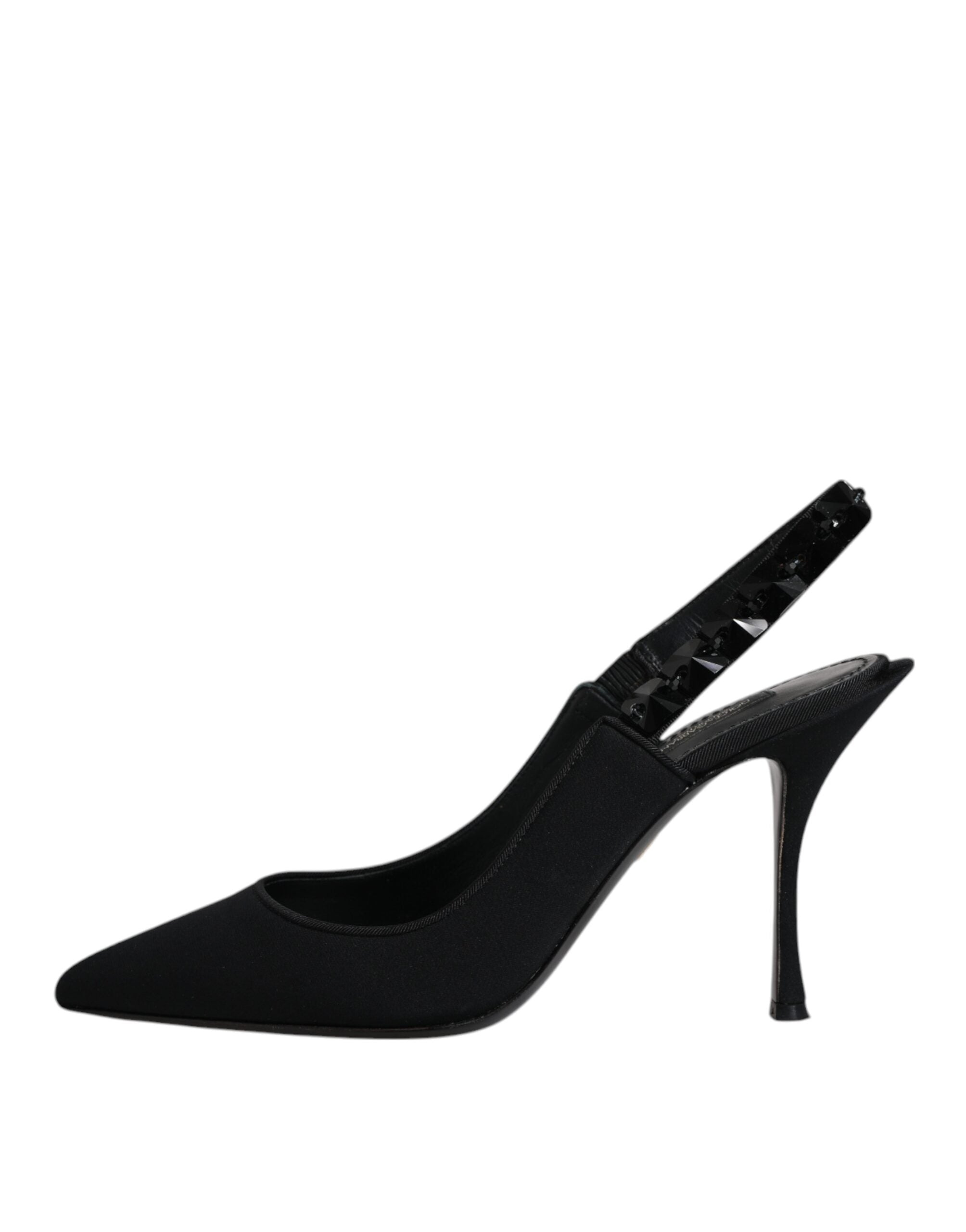 Dolce & Gabbana Black Embellished Charmeuse Slingback Women's Shoes (Pre-Owned)