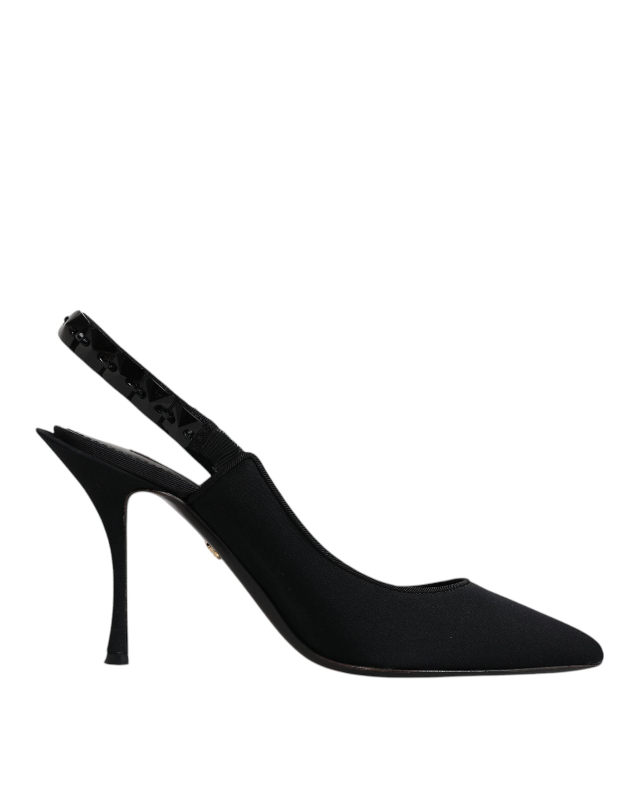 Dolce & Gabbana Black Embellished Charmeuse Slingback Women's Shoes (Pre-Owned)