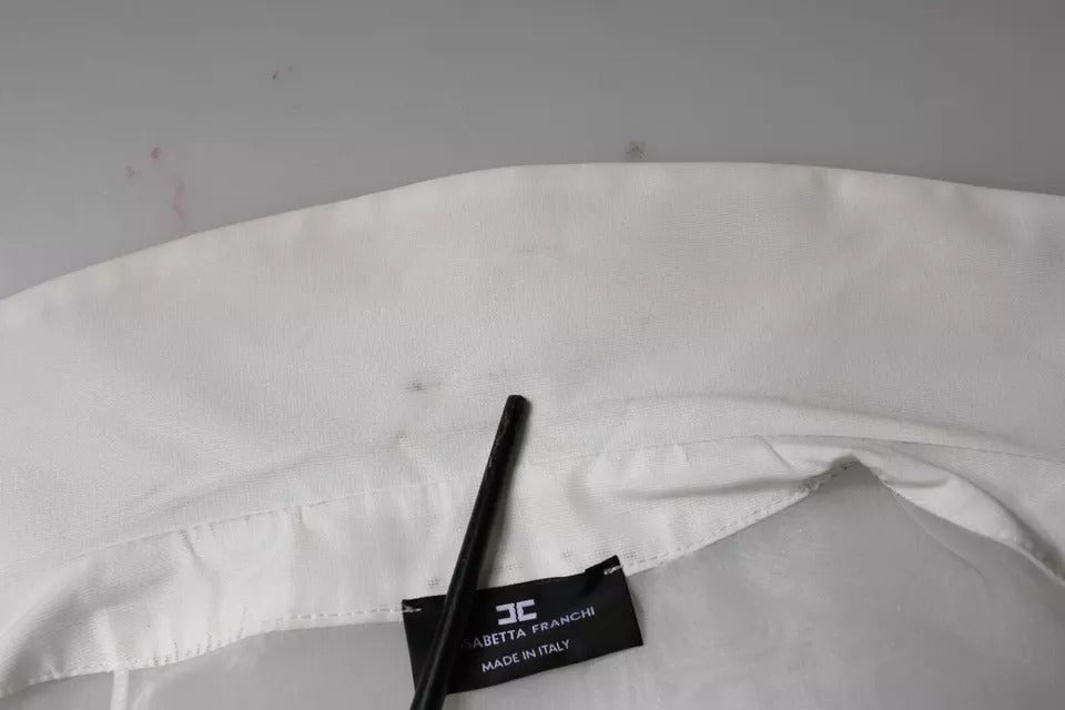 Elisabetta Franchi White Sheer Collared Buttoned Long Sleeves Women's Top (Pre-Owned)