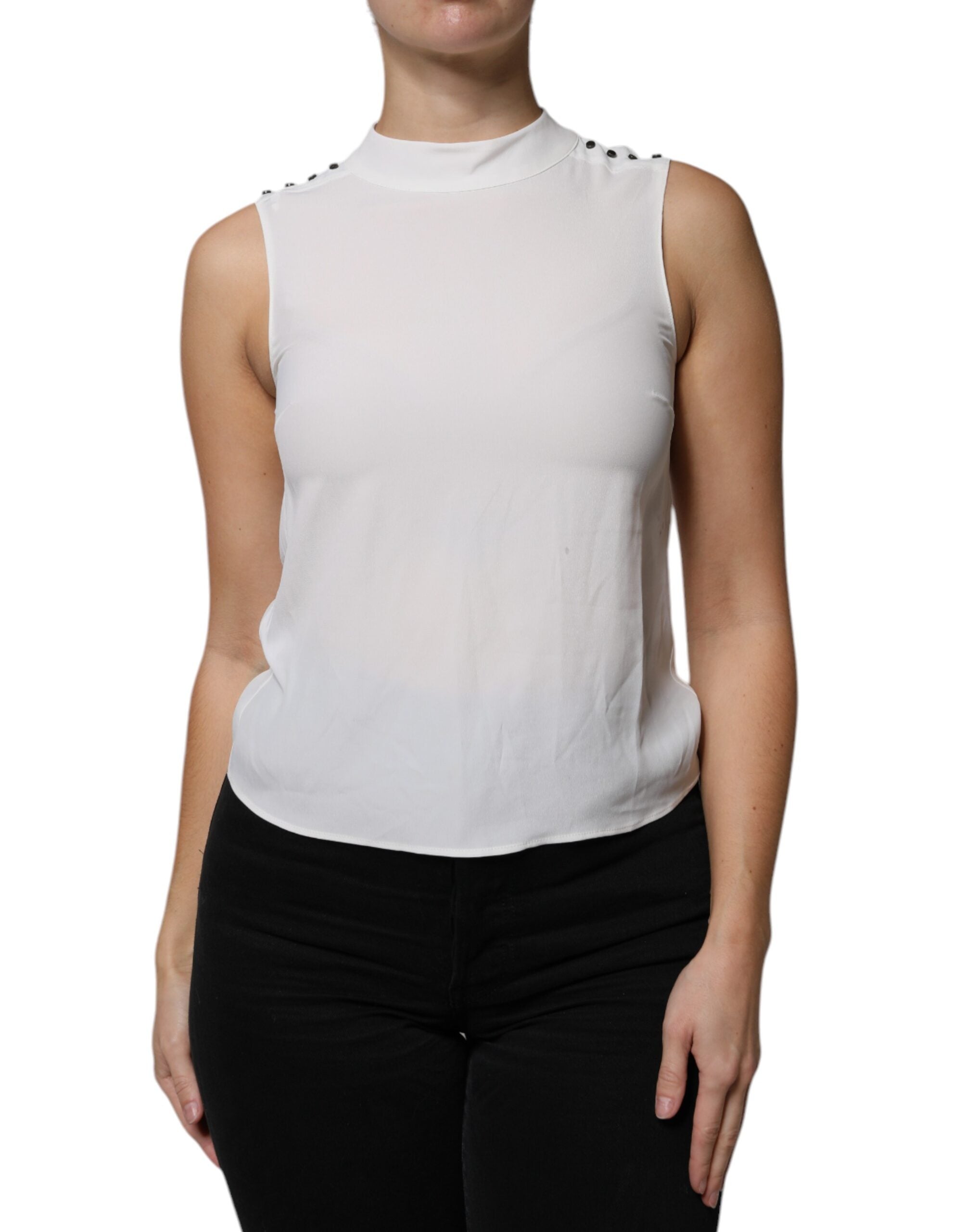 Patrizia Pepe White Mock Neckline Sleeveless Tank Blouse Women's Top (Pre-Owned)