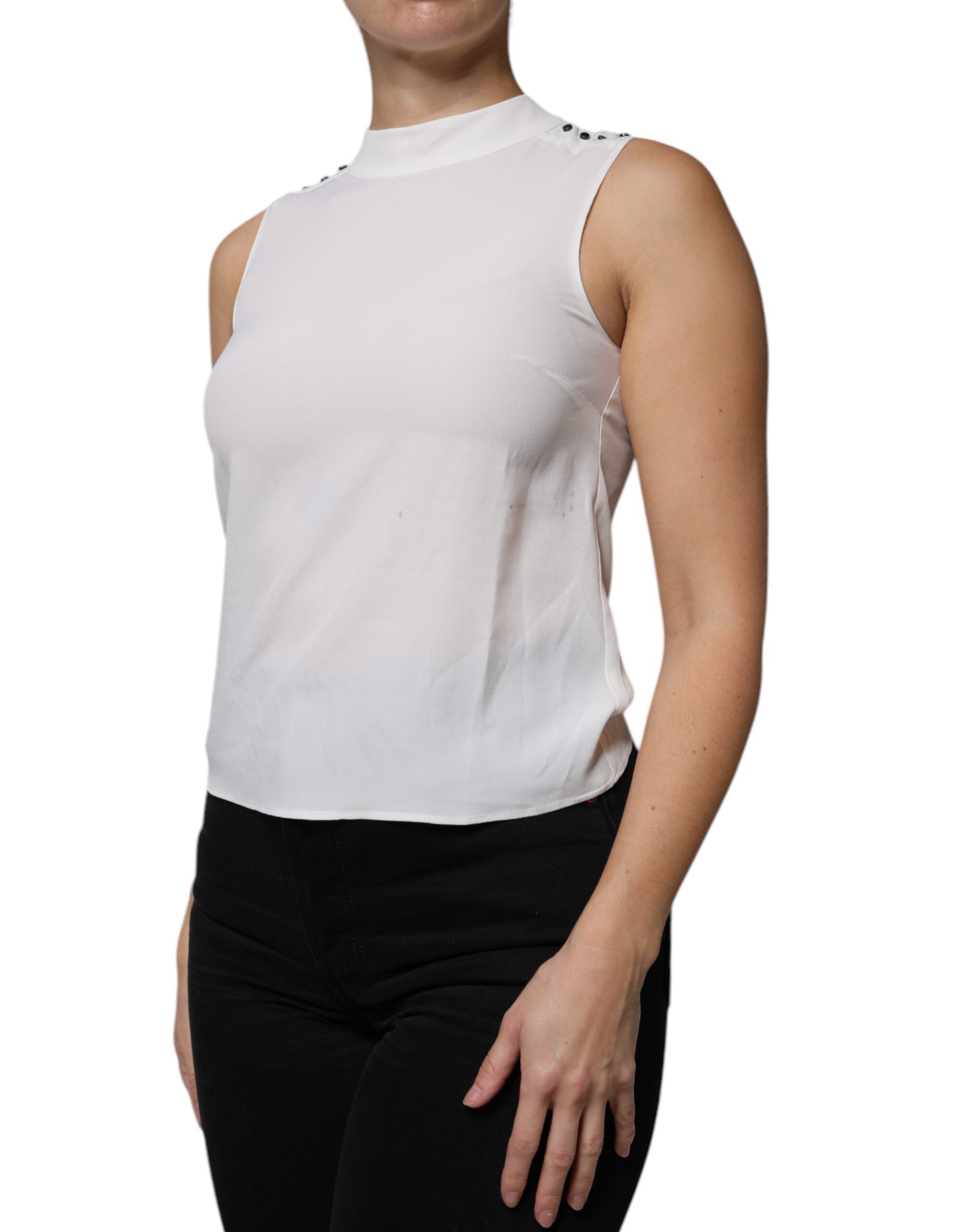 Patrizia Pepe White Mock Neckline Sleeveless Tank Blouse Women's Top (Pre-Owned)