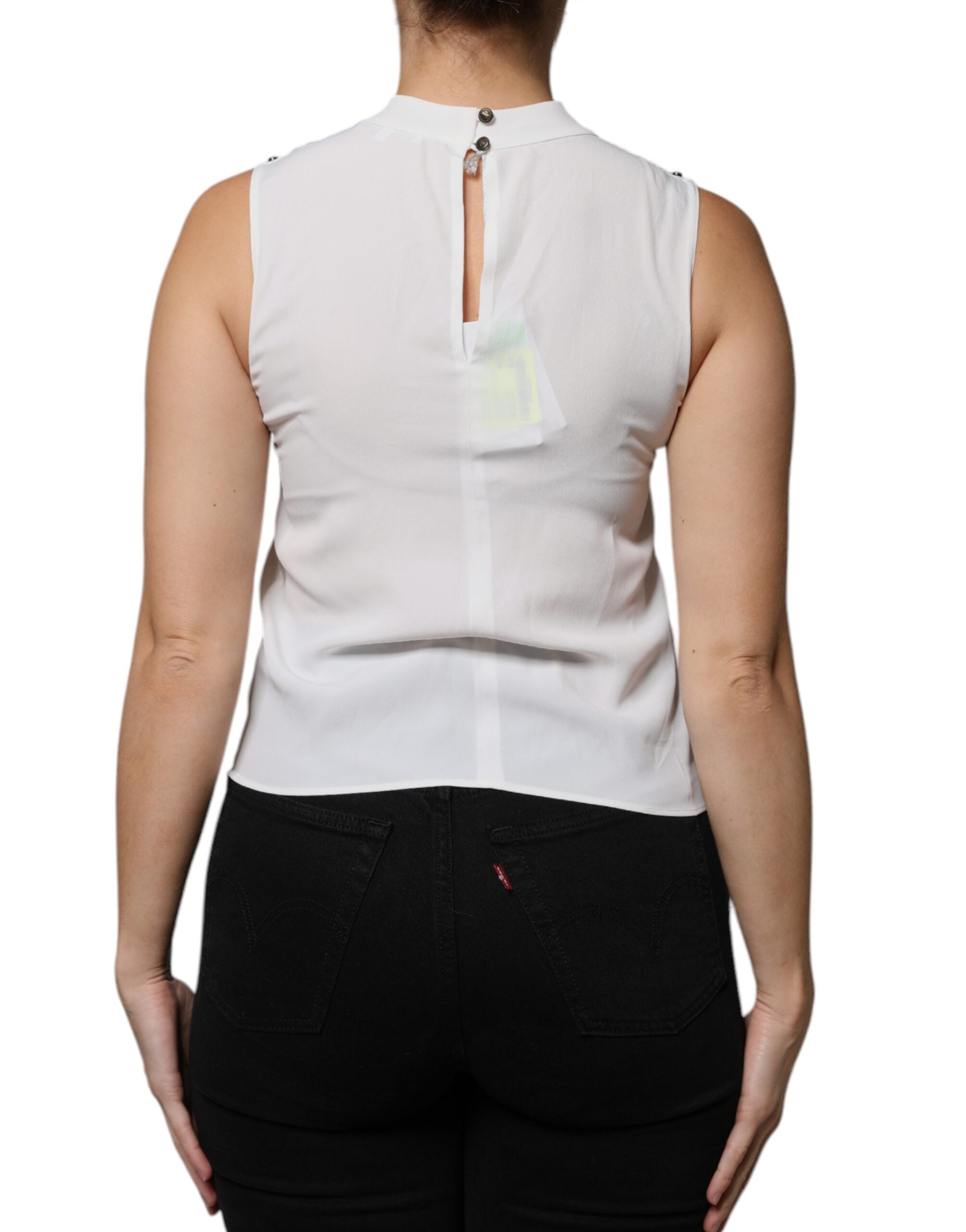 Patrizia Pepe White Mock Neckline Sleeveless Tank Blouse Women's Top (Pre-Owned)