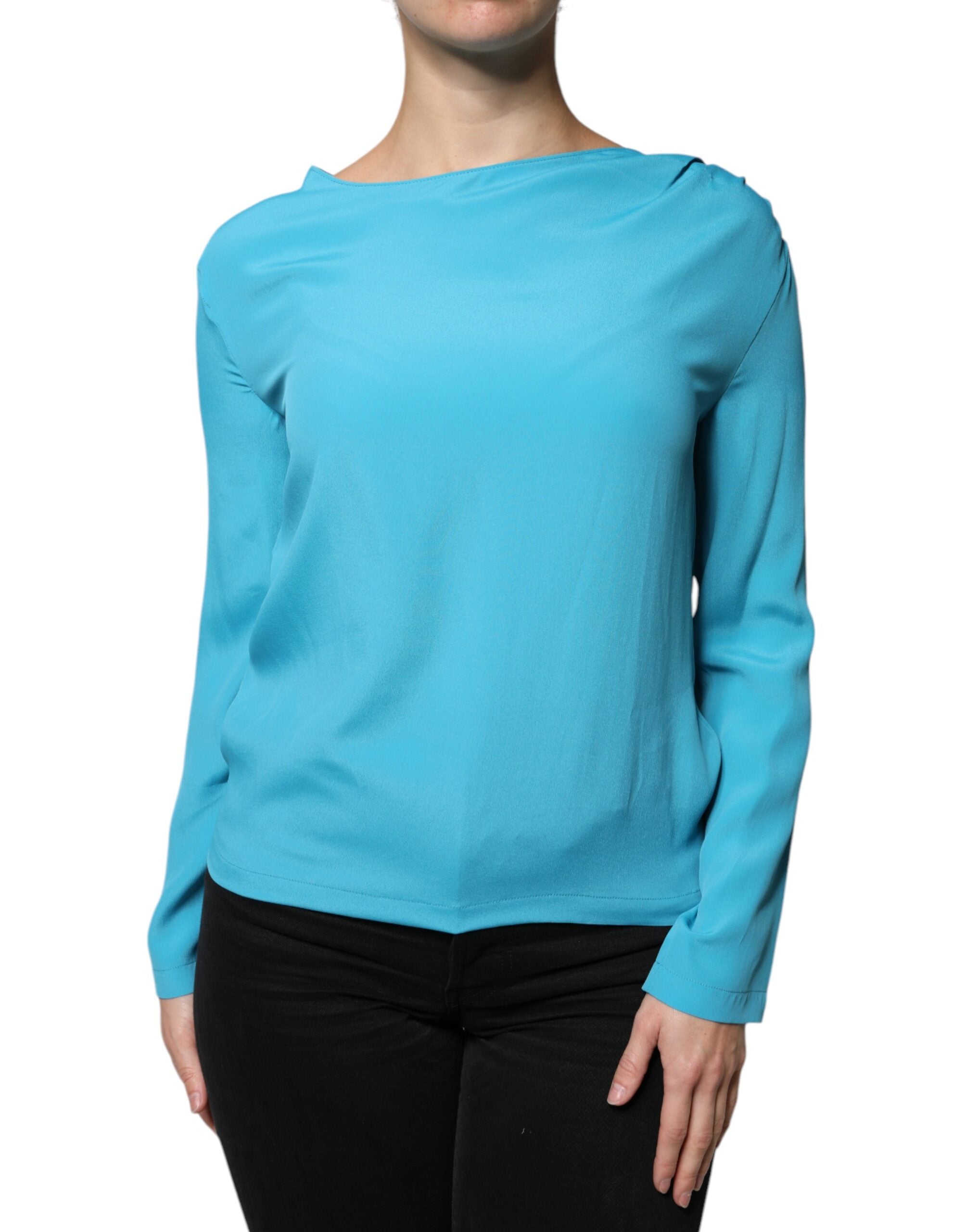 Boutique Moschino Blue Round Neckline Long Sleeves Blouse Women's Top (Pre-Owned)