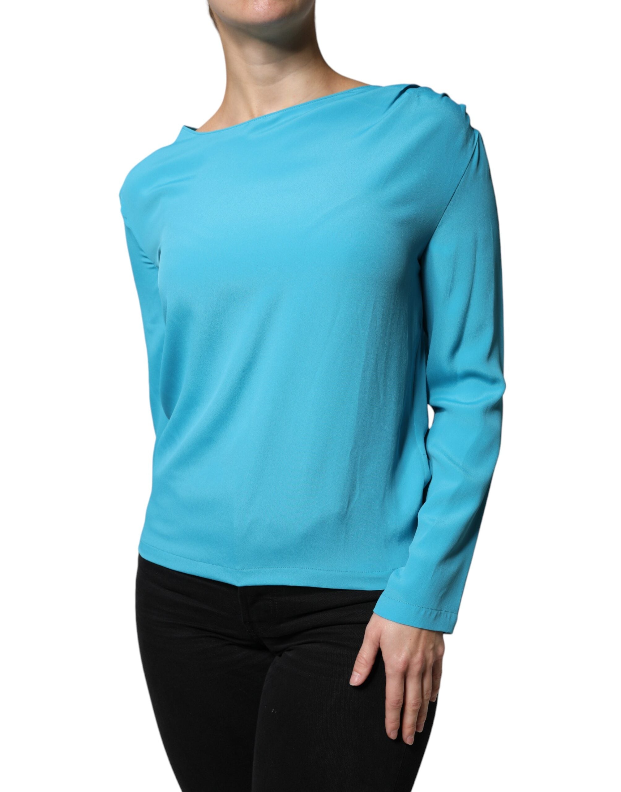 Boutique Moschino Blue Round Neckline Long Sleeves Blouse Women's Top (Pre-Owned)