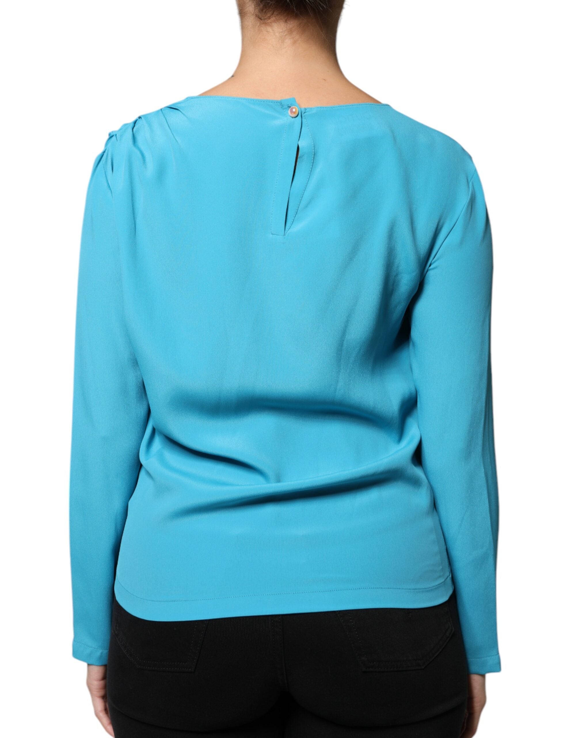 Boutique Moschino Blue Round Neckline Long Sleeves Blouse Women's Top (Pre-Owned)