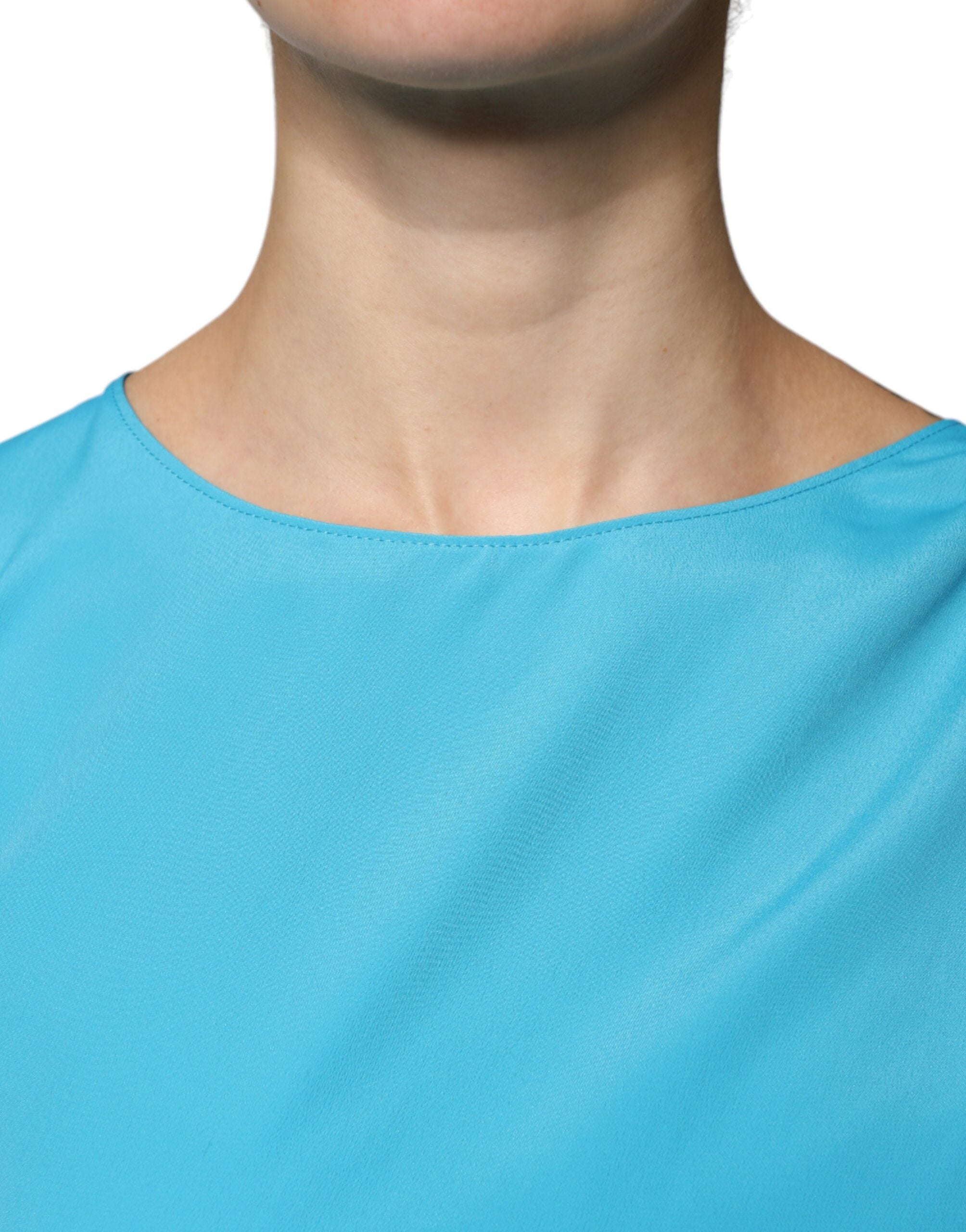 Boutique Moschino Blue Round Neckline Long Sleeves Blouse Women's Top (Pre-Owned)