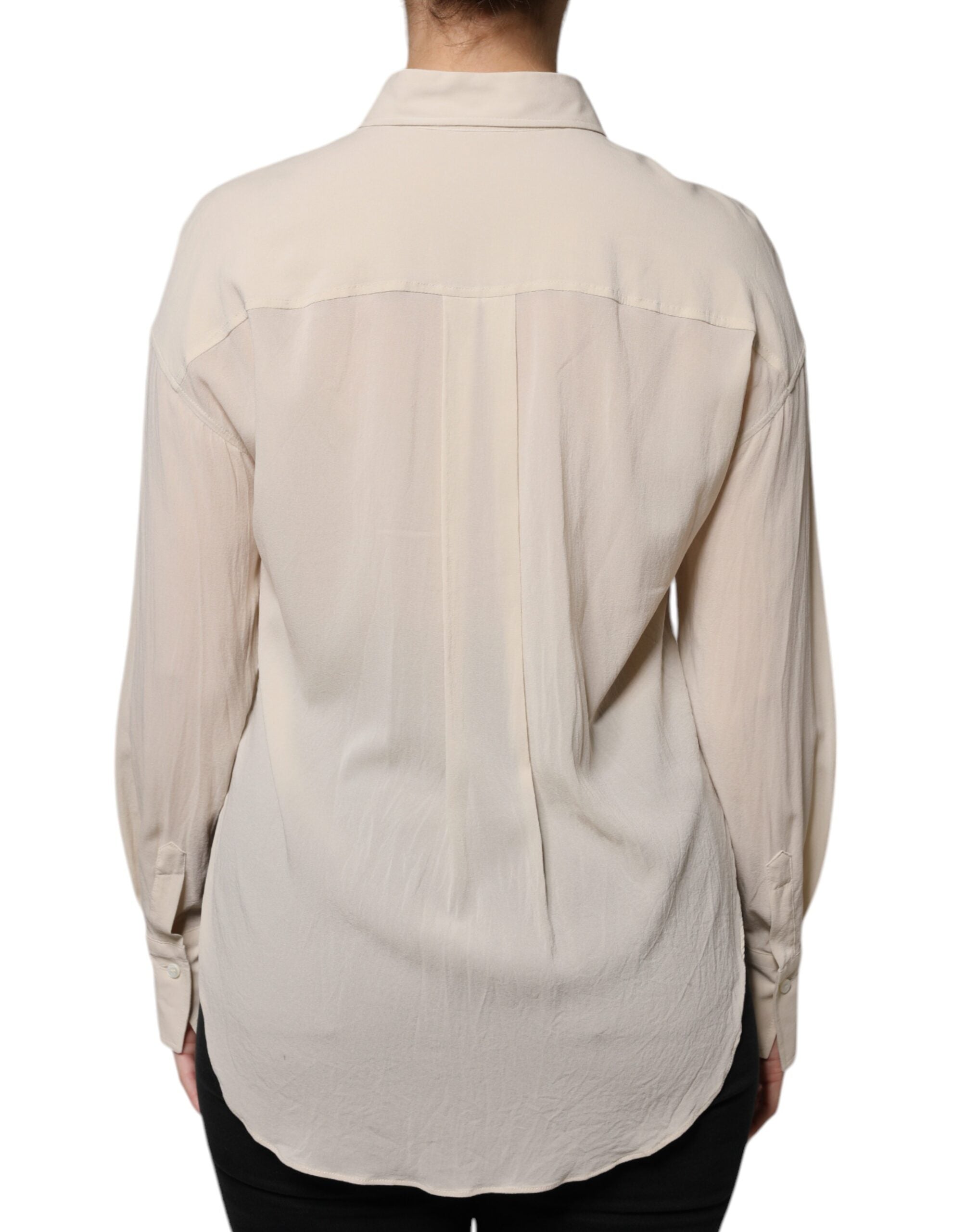 Brunello Cucinelli Beige Silk Blend Collared Button Down Women's Top (Pre-Owned)