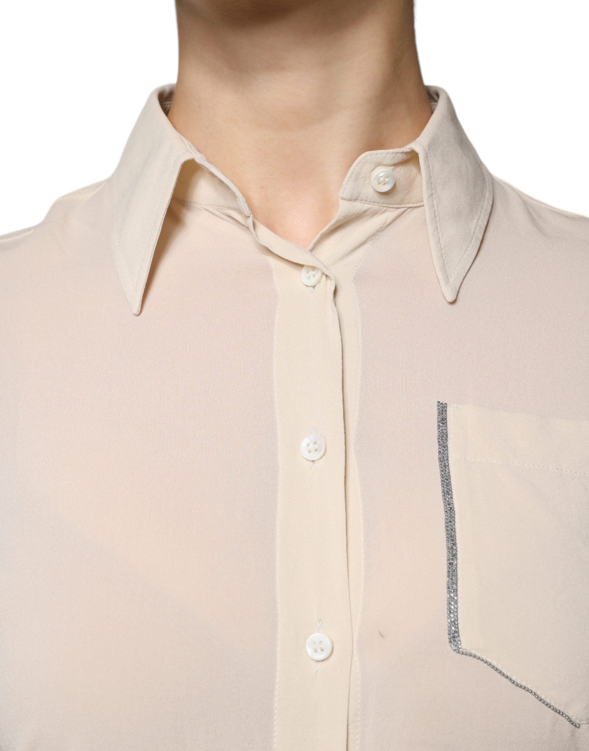Brunello Cucinelli Beige Silk Blend Collared Button Down Women's Top (Pre-Owned)