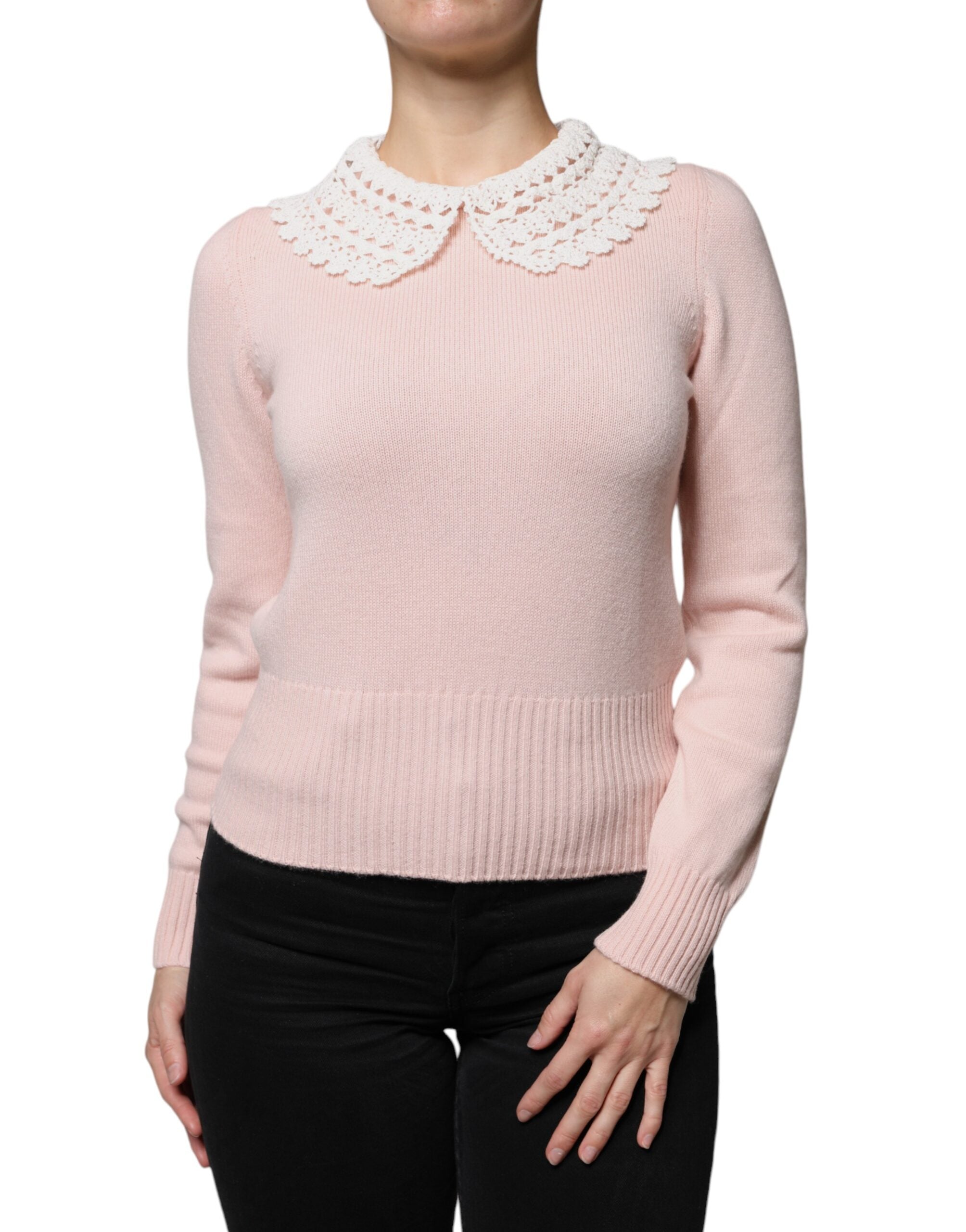 Dolce & Gabbana Pink Cashmere Collar Knitted Long Sleeves Women's Top (Pre-Owned)