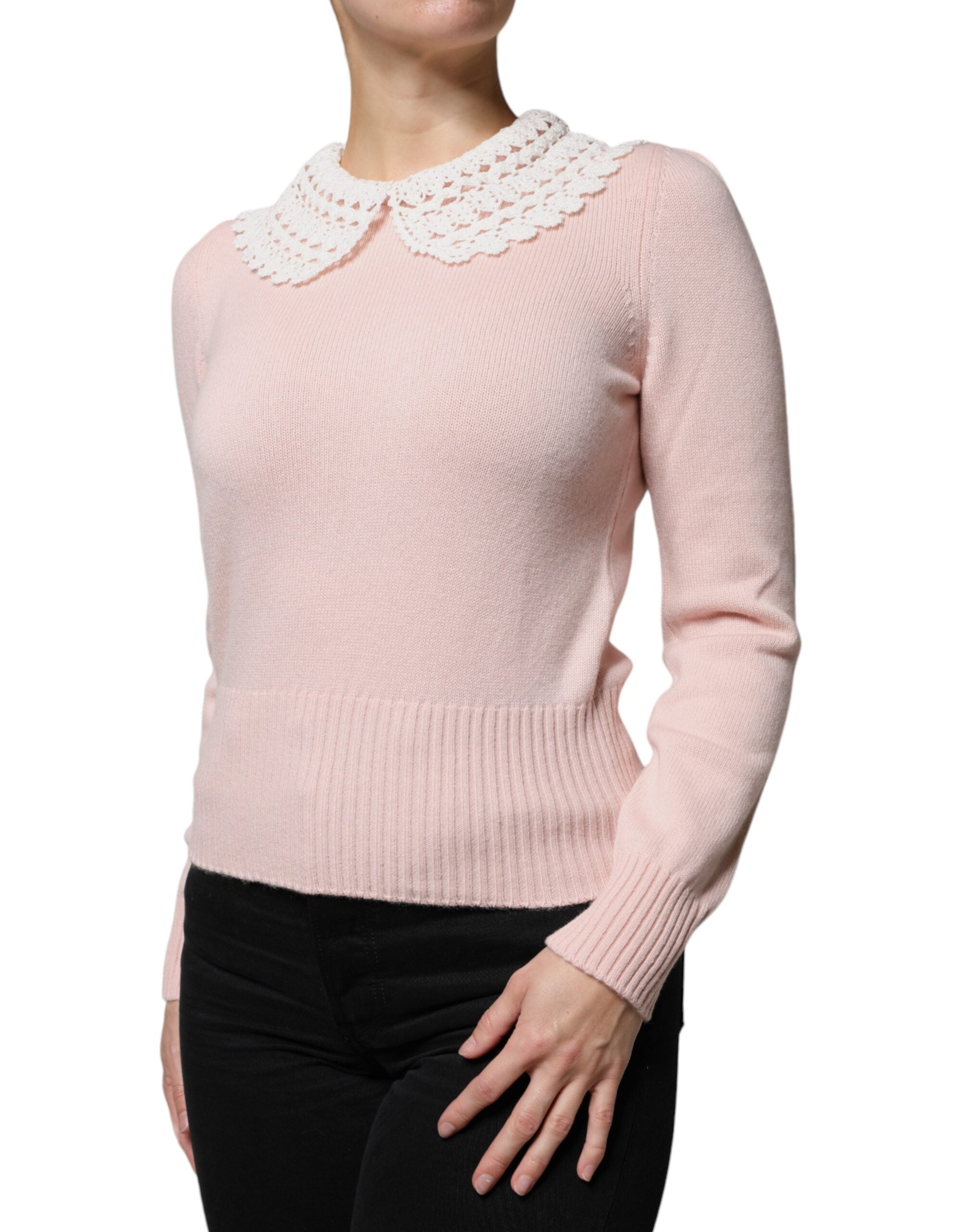 Dolce & Gabbana Pink Cashmere Collar Knitted Long Sleeves Women's Top (Pre-Owned)