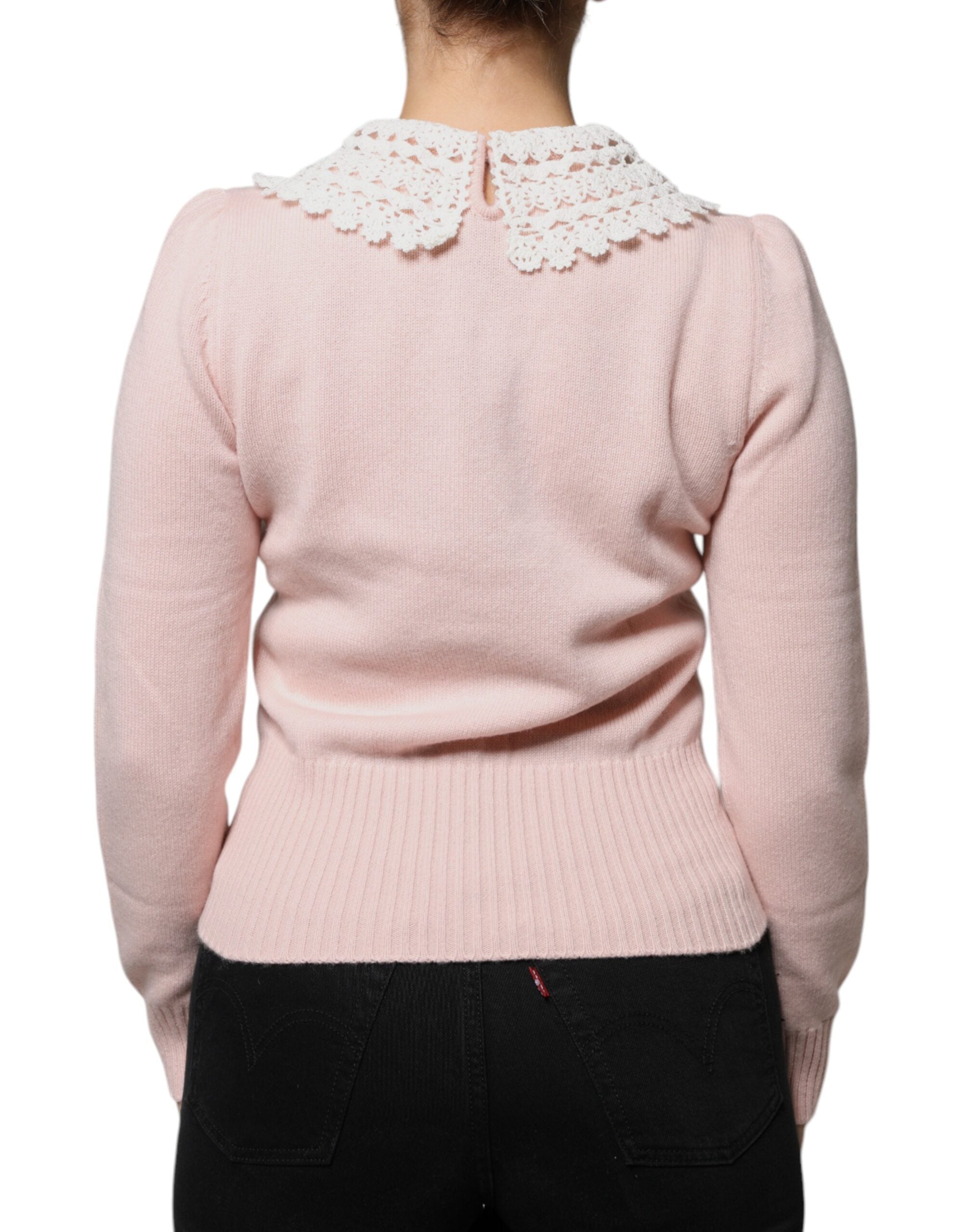 Dolce & Gabbana Pink Cashmere Collar Knitted Long Sleeves Women's Top (Pre-Owned)