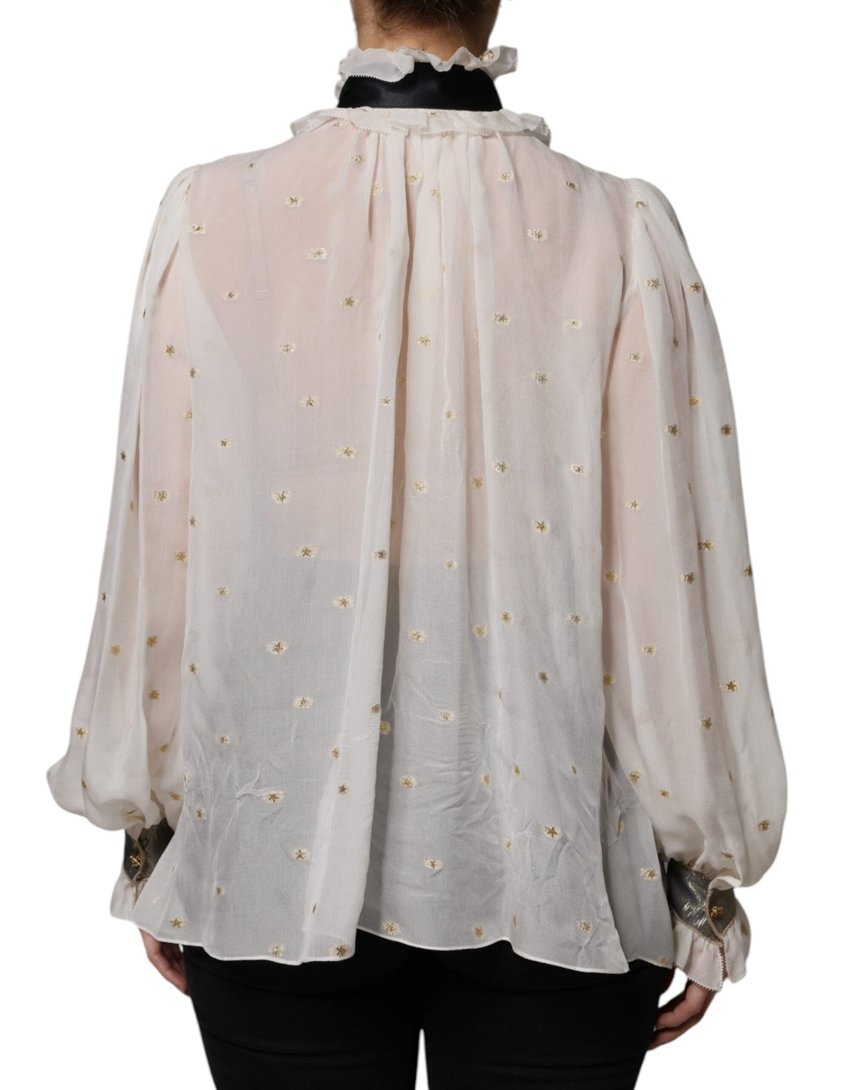 Dolce & Gabbana Off White Silk Blend Ascot Collar Blouse Women's Top (Pre-Owned)