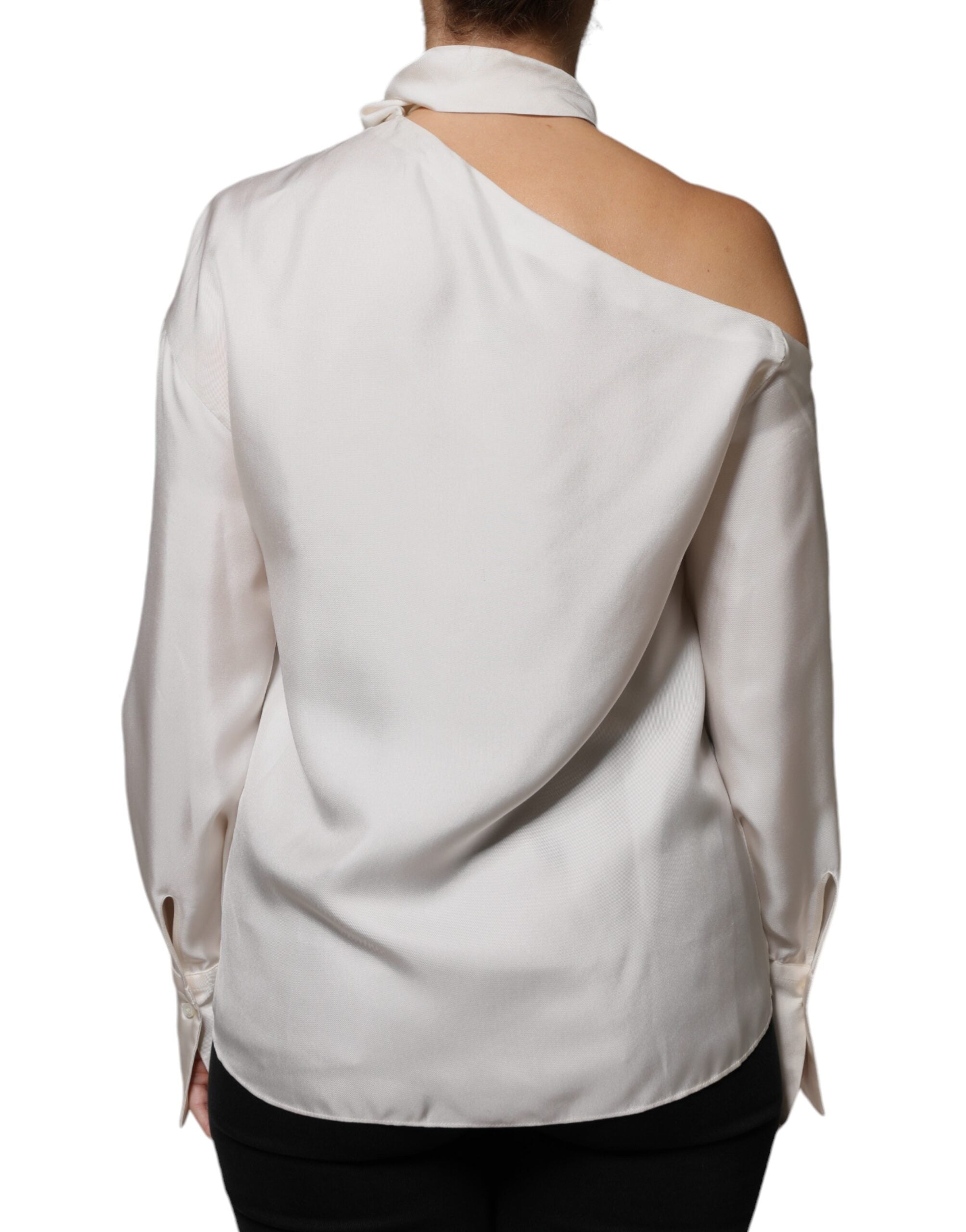 Brunello Cucinelli Beige Silk Ascot Collared Long Sleeves Women's Top (Pre-Owned)