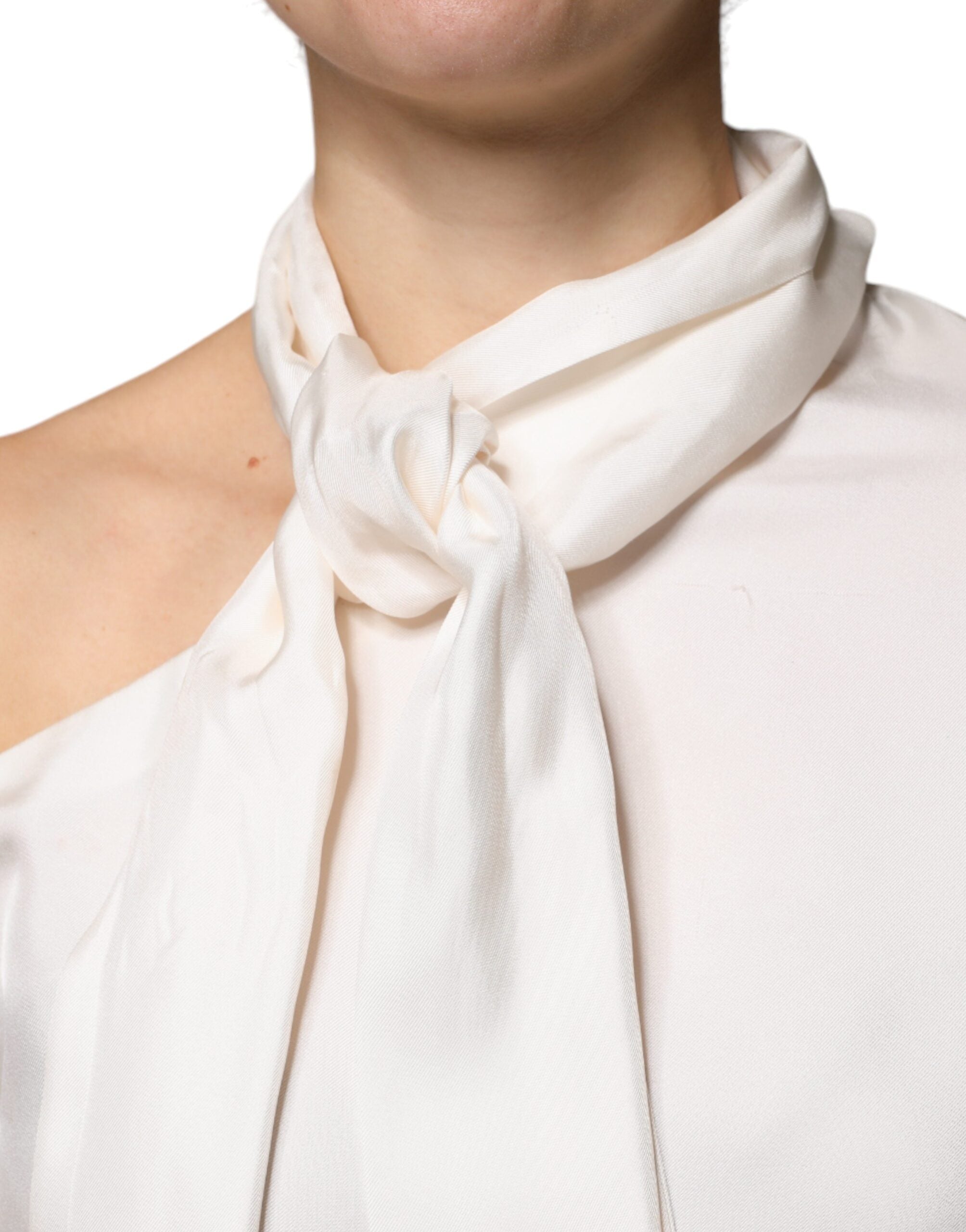Brunello Cucinelli Beige Silk Ascot Collared Long Sleeves Women's Top (Pre-Owned)