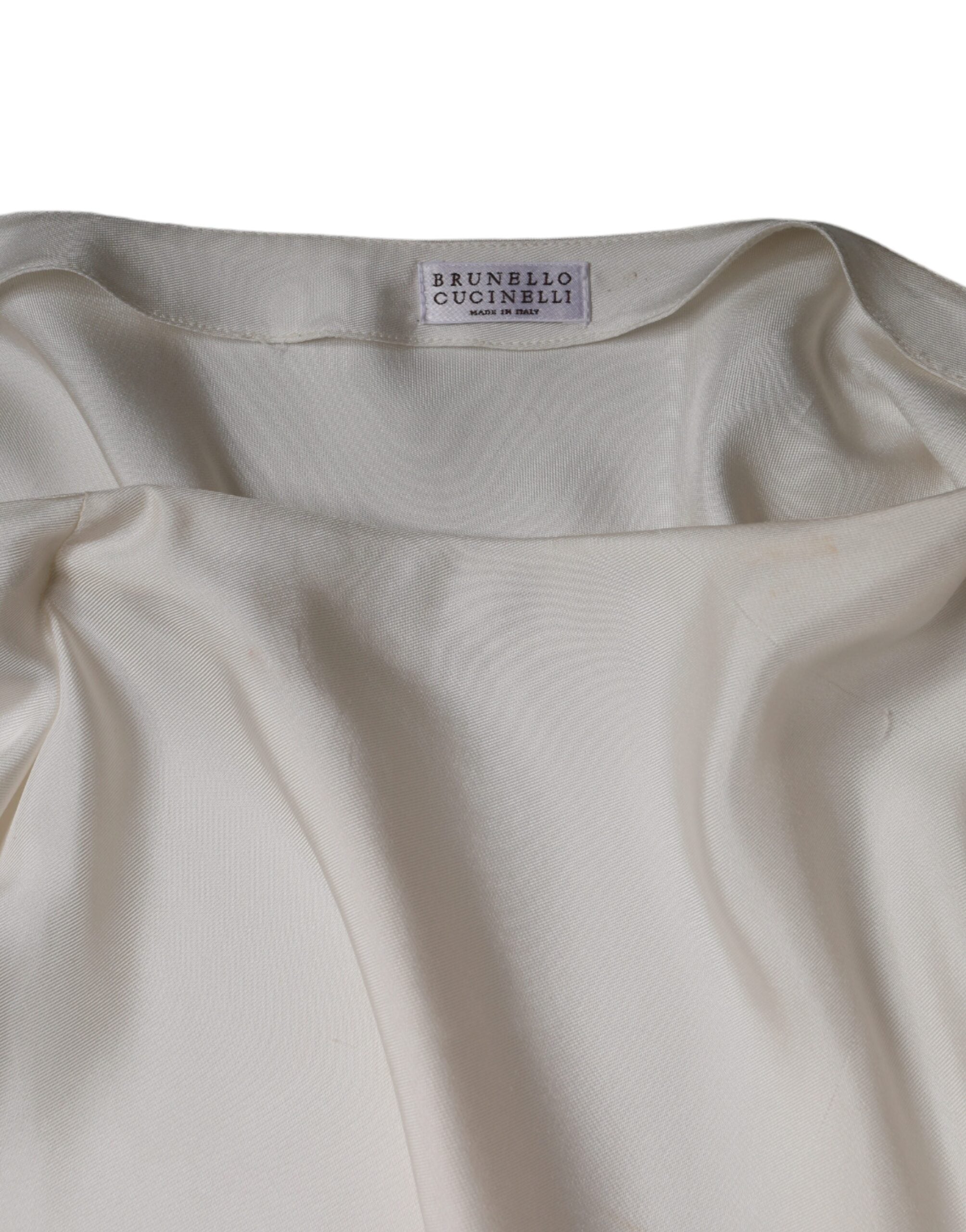 Brunello Cucinelli Beige Silk Ascot Collared Long Sleeves Women's Top (Pre-Owned)