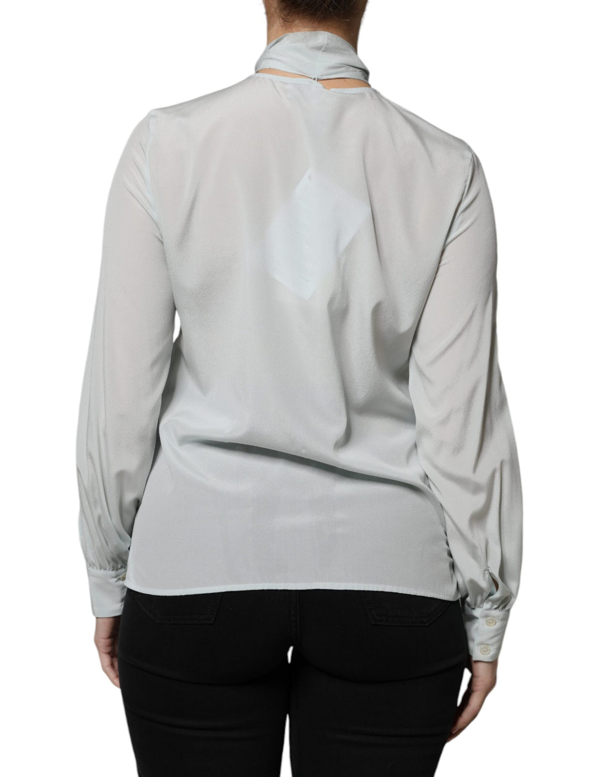 Ballantyne Light Blue Silk Ascot Collared Long Sleeves Women's Top (Pre-Owned)