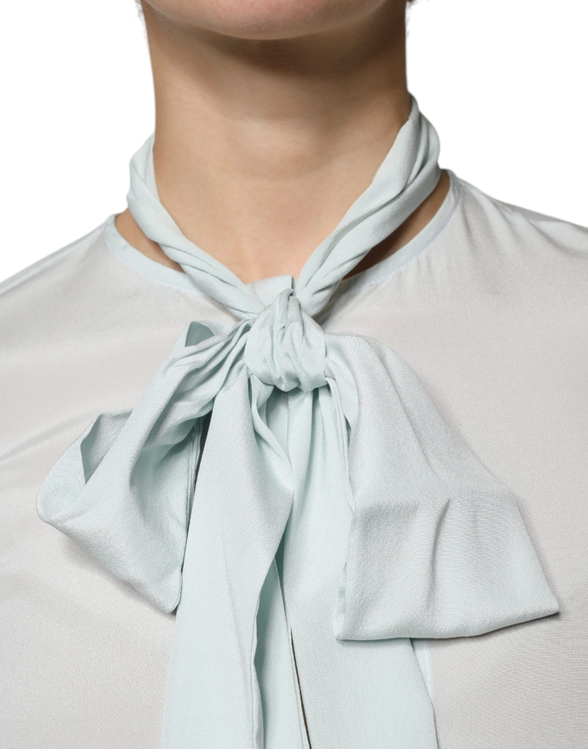 Ballantyne Light Blue Silk Ascot Collared Long Sleeves Women's Top (Pre-Owned)