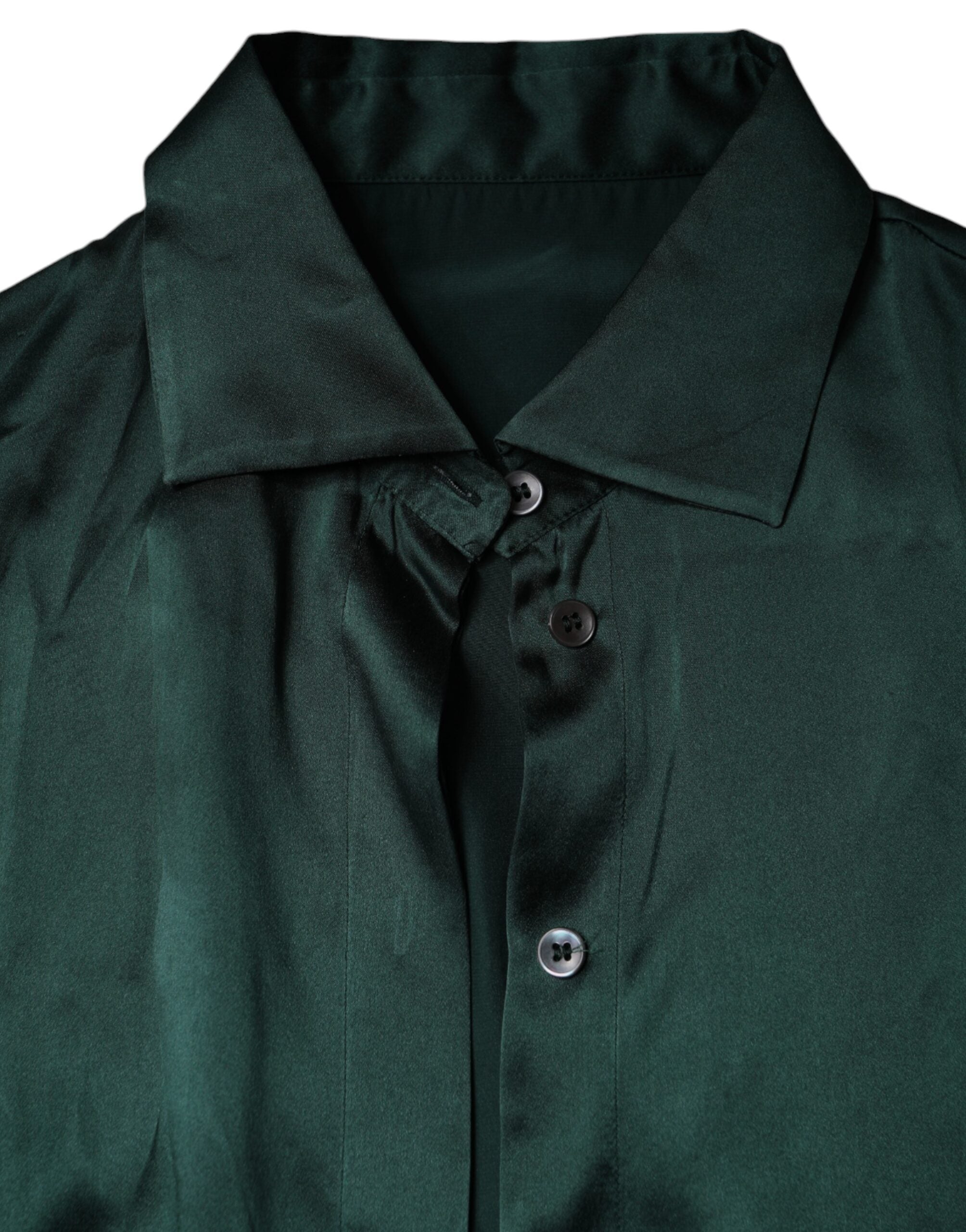 Dolce & Gabbana Dark Green Silk Button Down Long Sleeves Blouse Women's Top