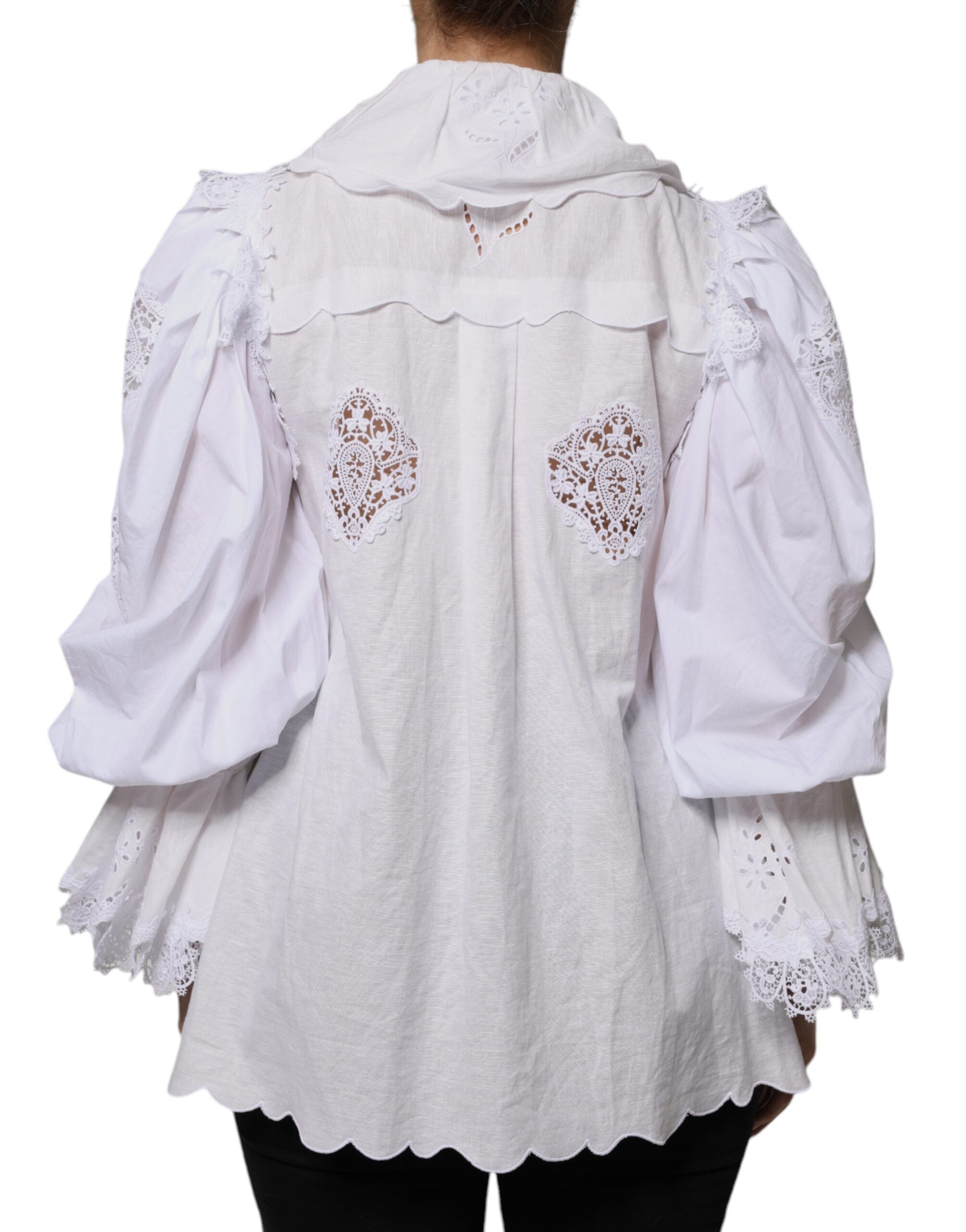 Dolce & Gabbana White Cotton Lace Trim Collared Blouse Women's Top (Pre-Owned)