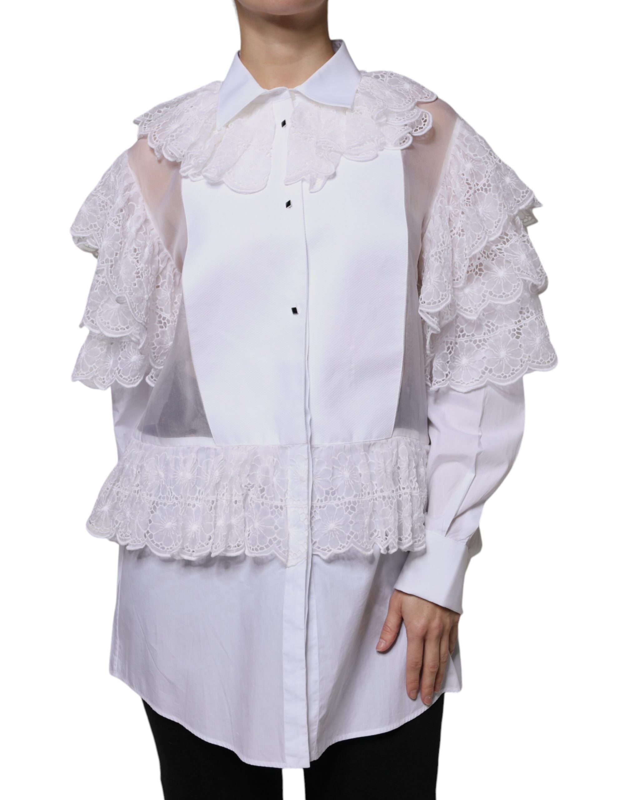 Dolce & Gabbana White Cotton Poplin Shirt Dress Blouse Women's Top