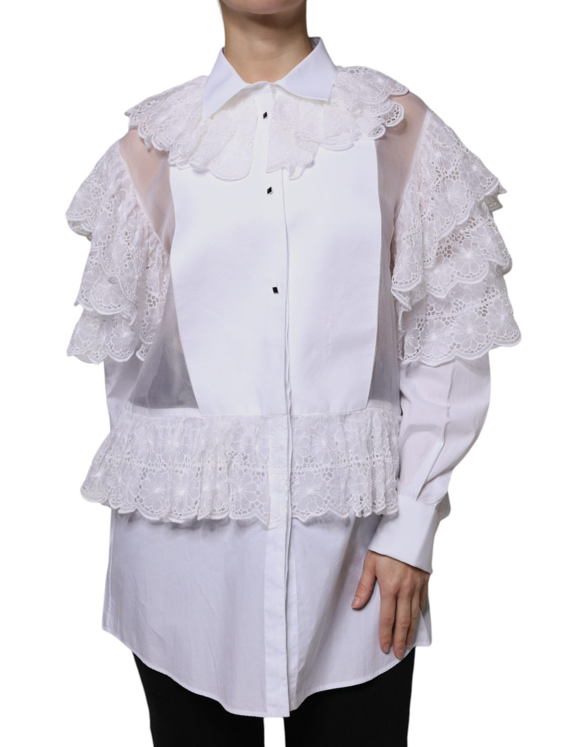 Dolce & Gabbana White Cotton Poplin Shirt Dress Blouse Women's Top
