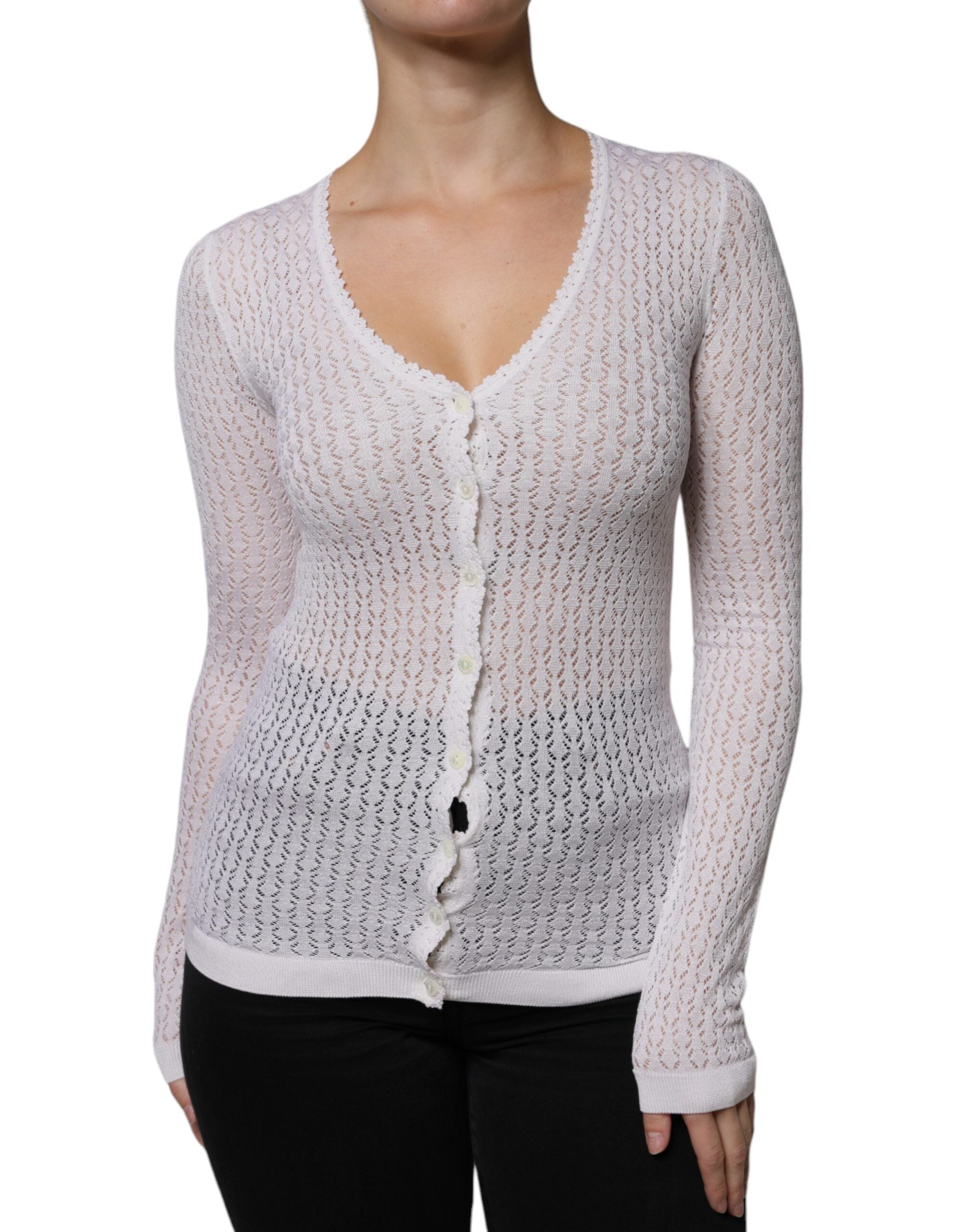 Dolce & Gabbana White Silk Button Down Cardigan Women's Sweater