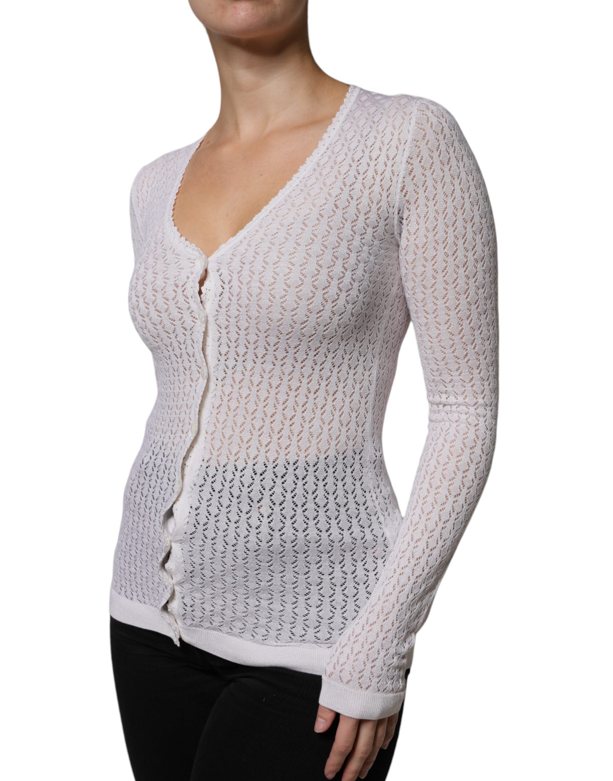 Dolce & Gabbana White Silk Button Down Cardigan Women's Sweater