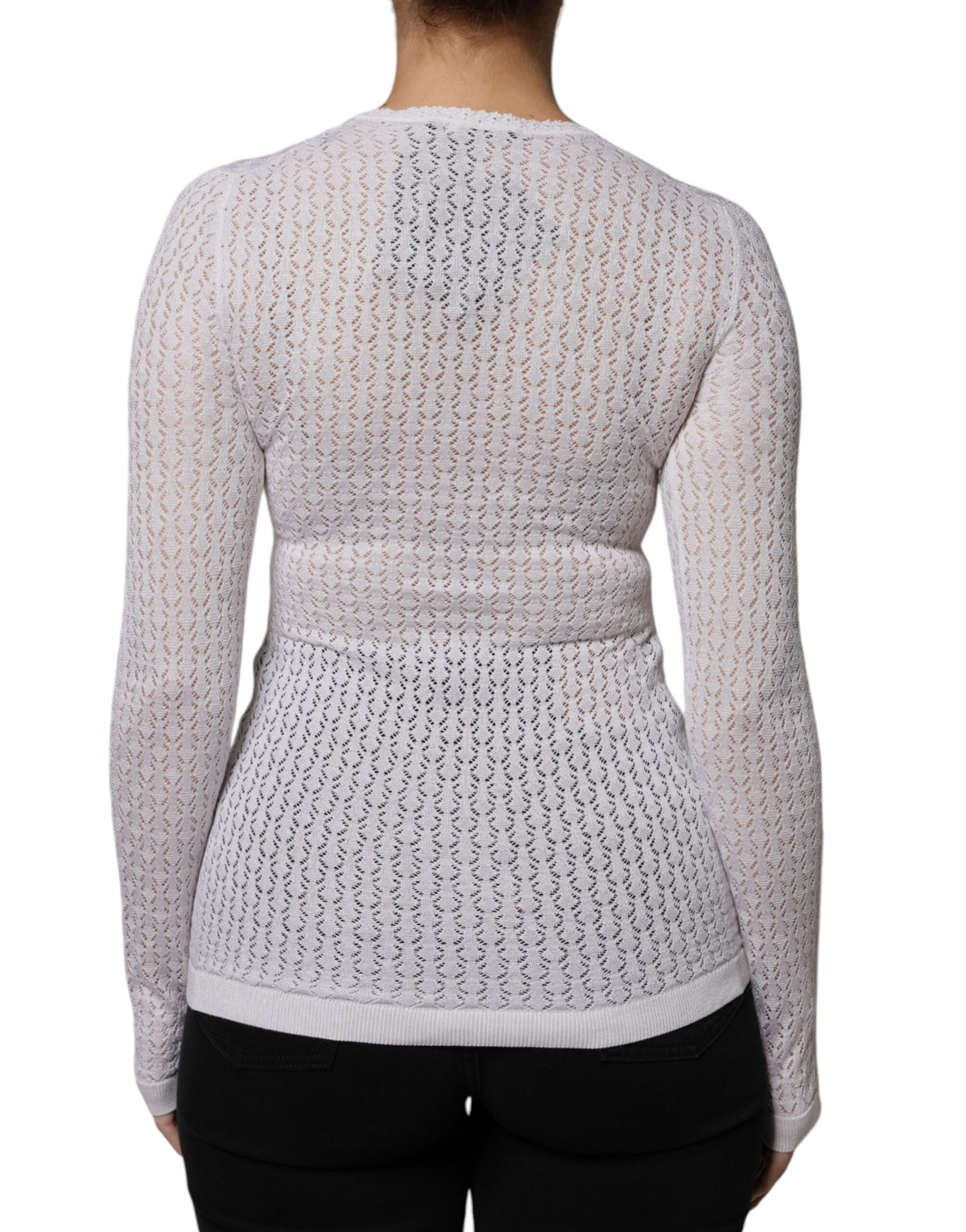 Dolce & Gabbana White Silk Button Down Cardigan Women's Sweater (Pre-Owned)