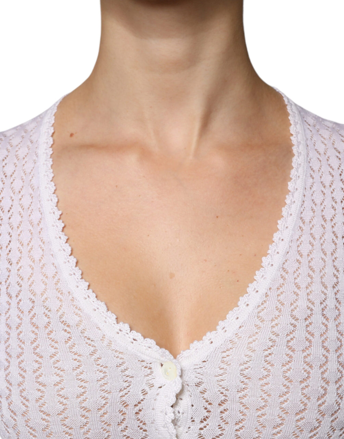 Dolce & Gabbana White Silk Button Down Cardigan Women's Sweater (Pre-Owned)