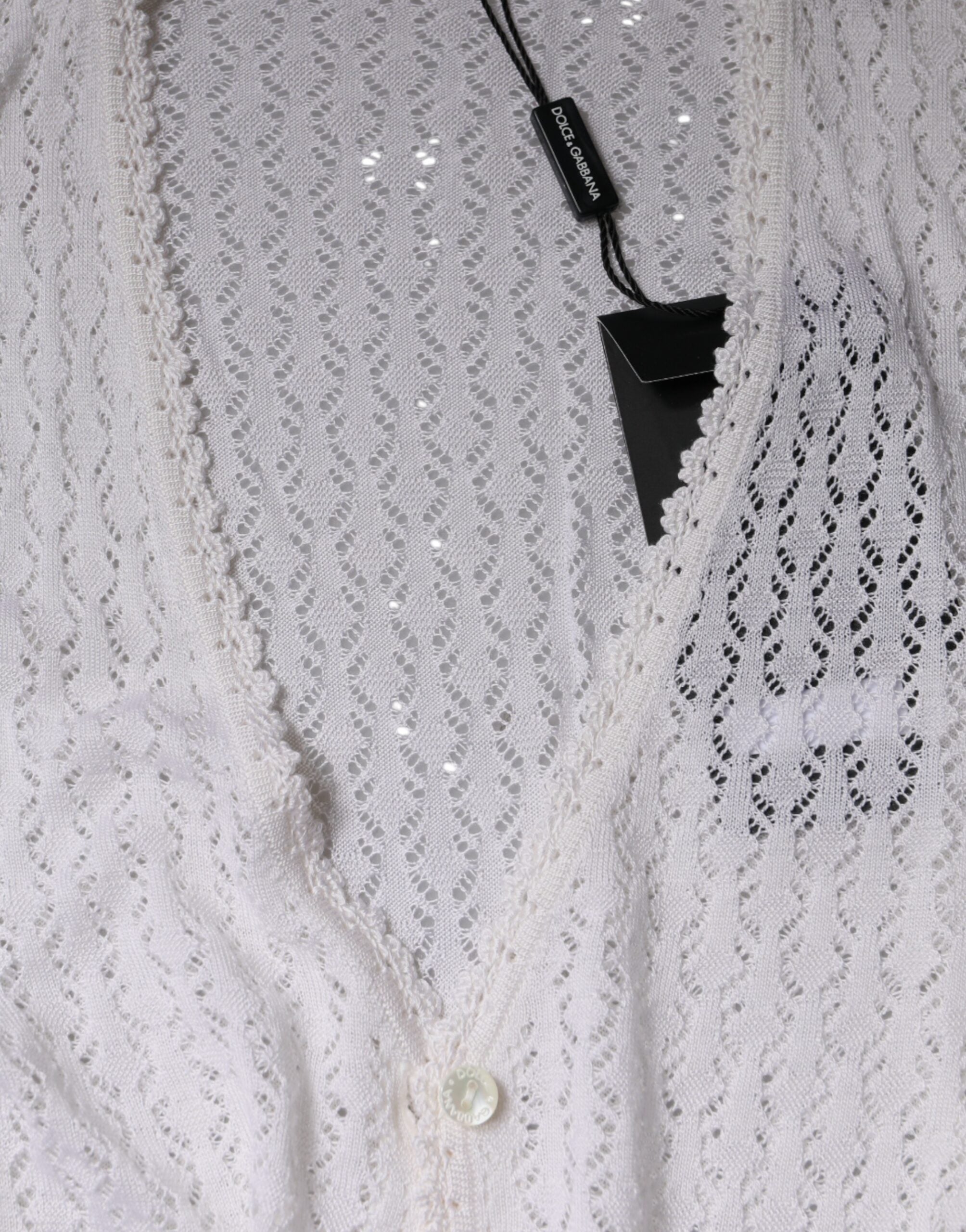 Dolce & Gabbana White Silk Button Down Cardigan Women's Sweater (Pre-Owned)