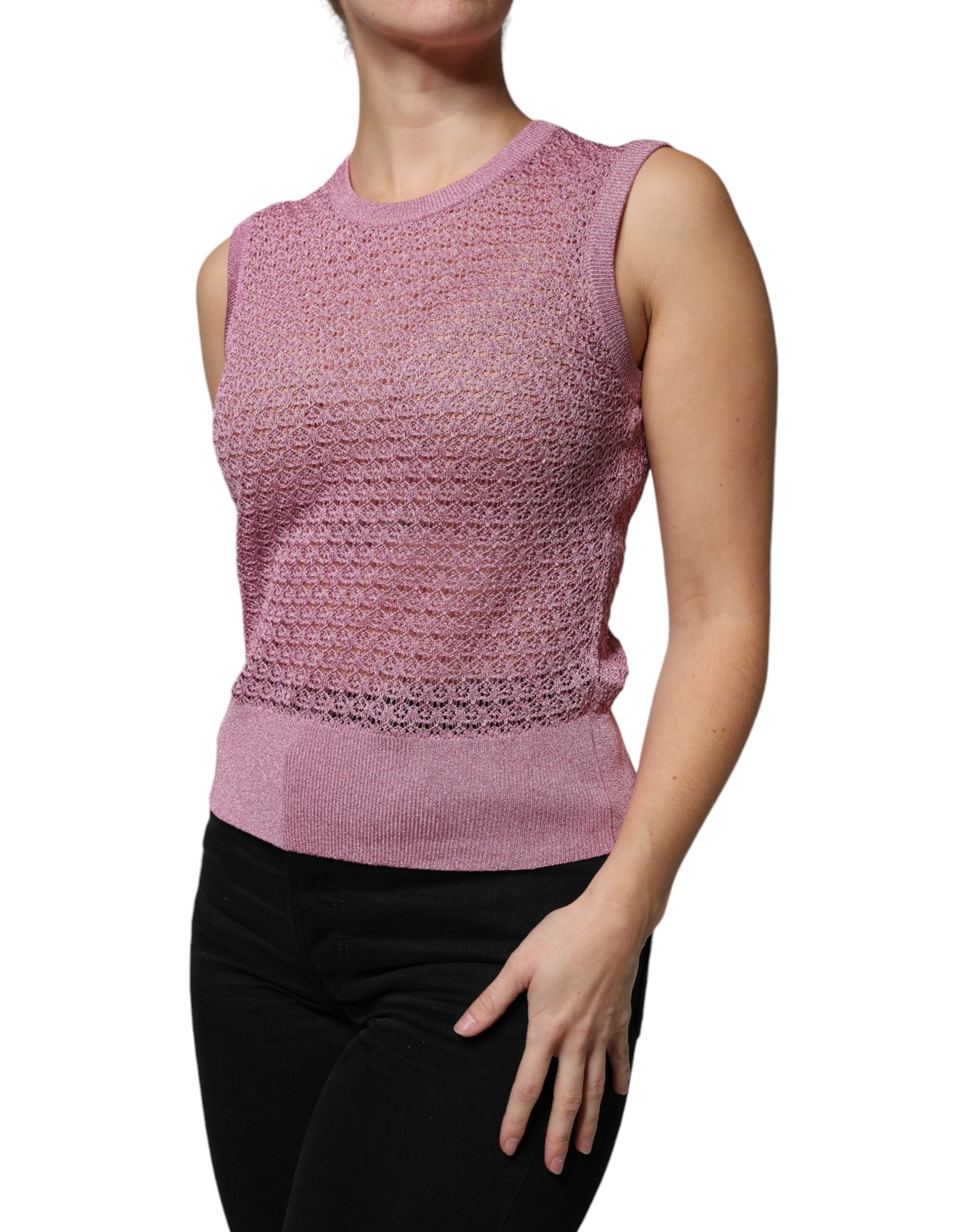 Dolce & Gabbana Pink Mesh See Through Sleeveless Tank Women's Top