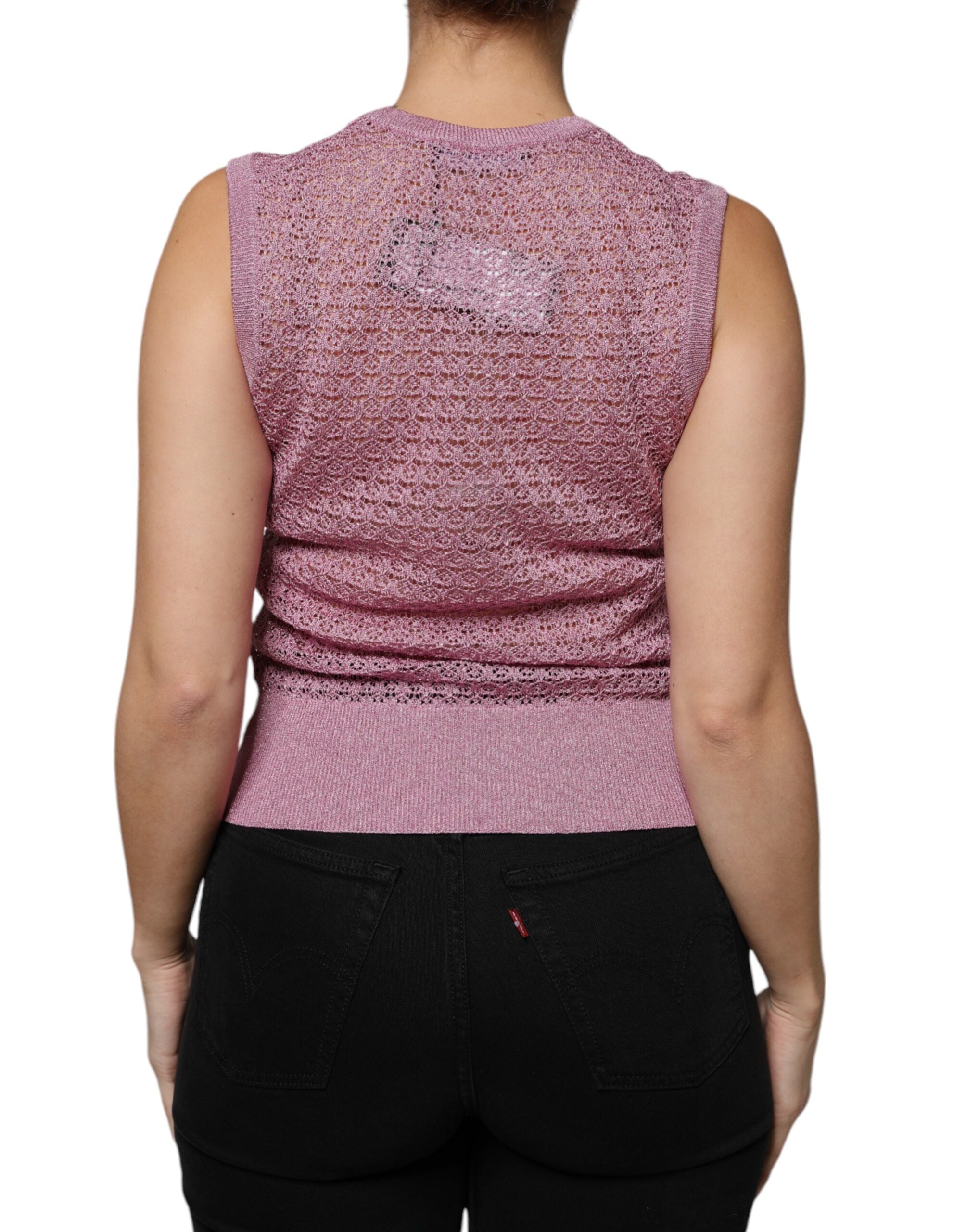 Dolce & Gabbana Pink Mesh See Through Sleeveless Tank Women's Top
