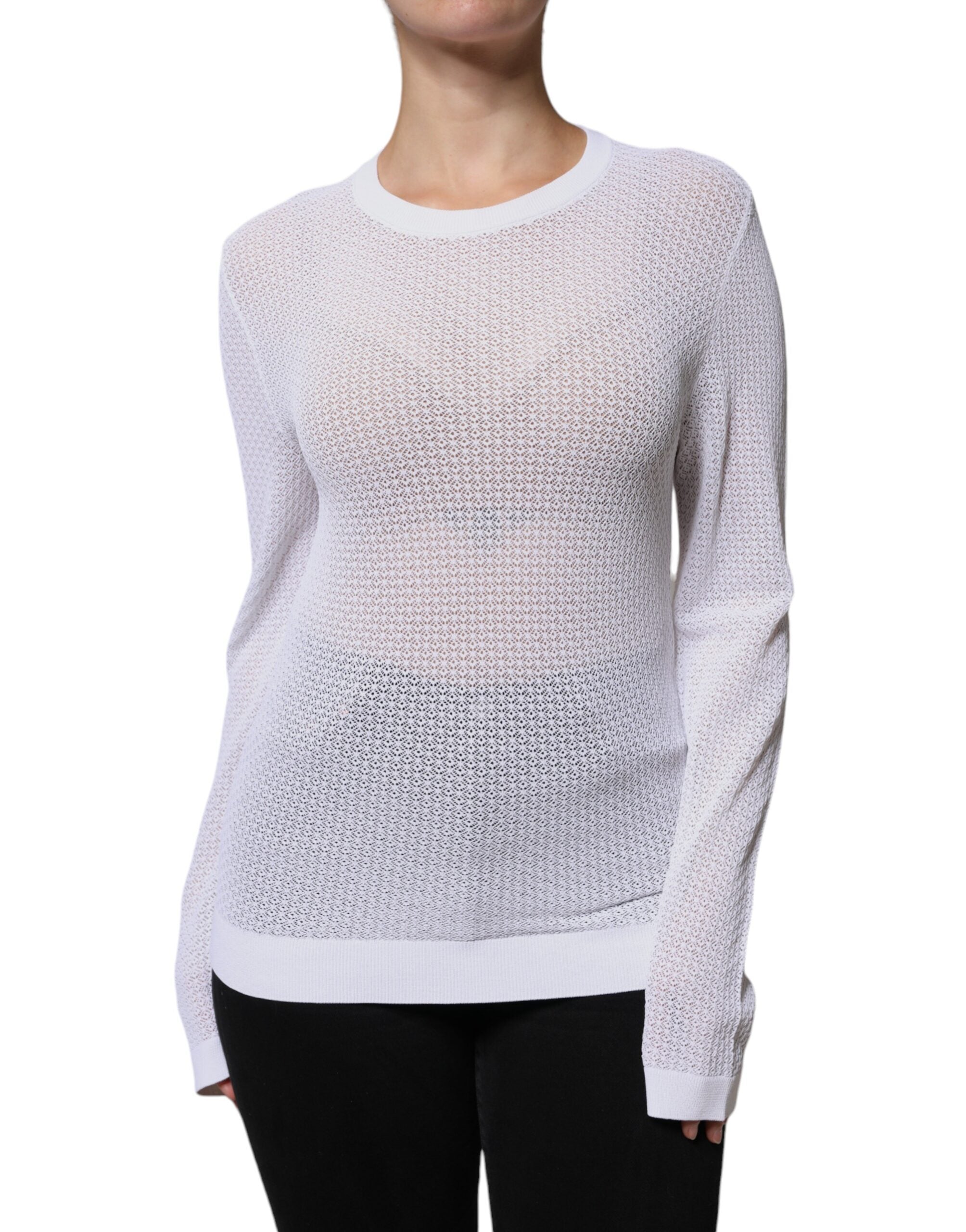 Dolce & Gabbana White Mesh See Through Long Sleeves Women's Top (Pre-Owned)