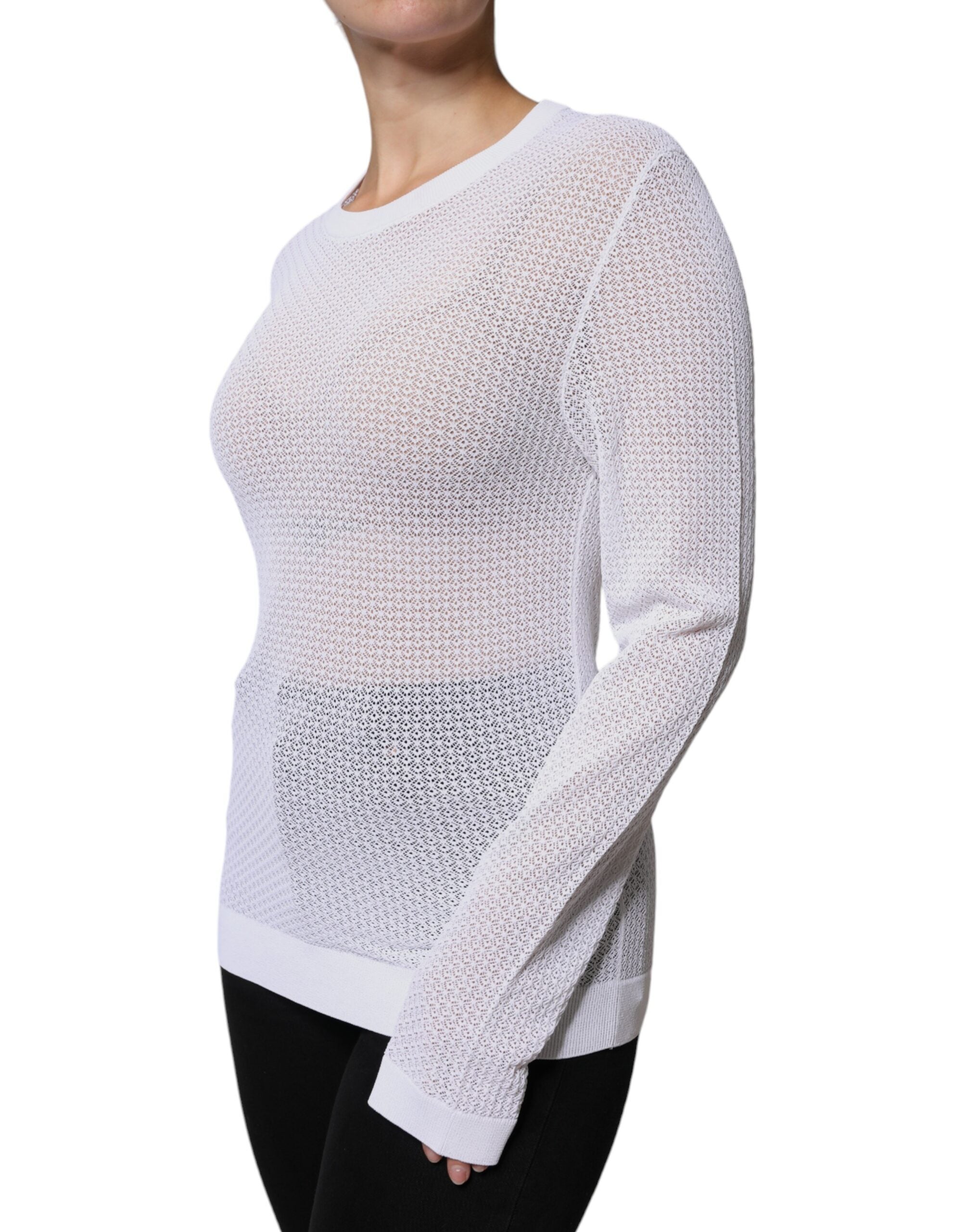 Dolce & Gabbana White Mesh See Through Long Sleeves Women's Top (Pre-Owned)