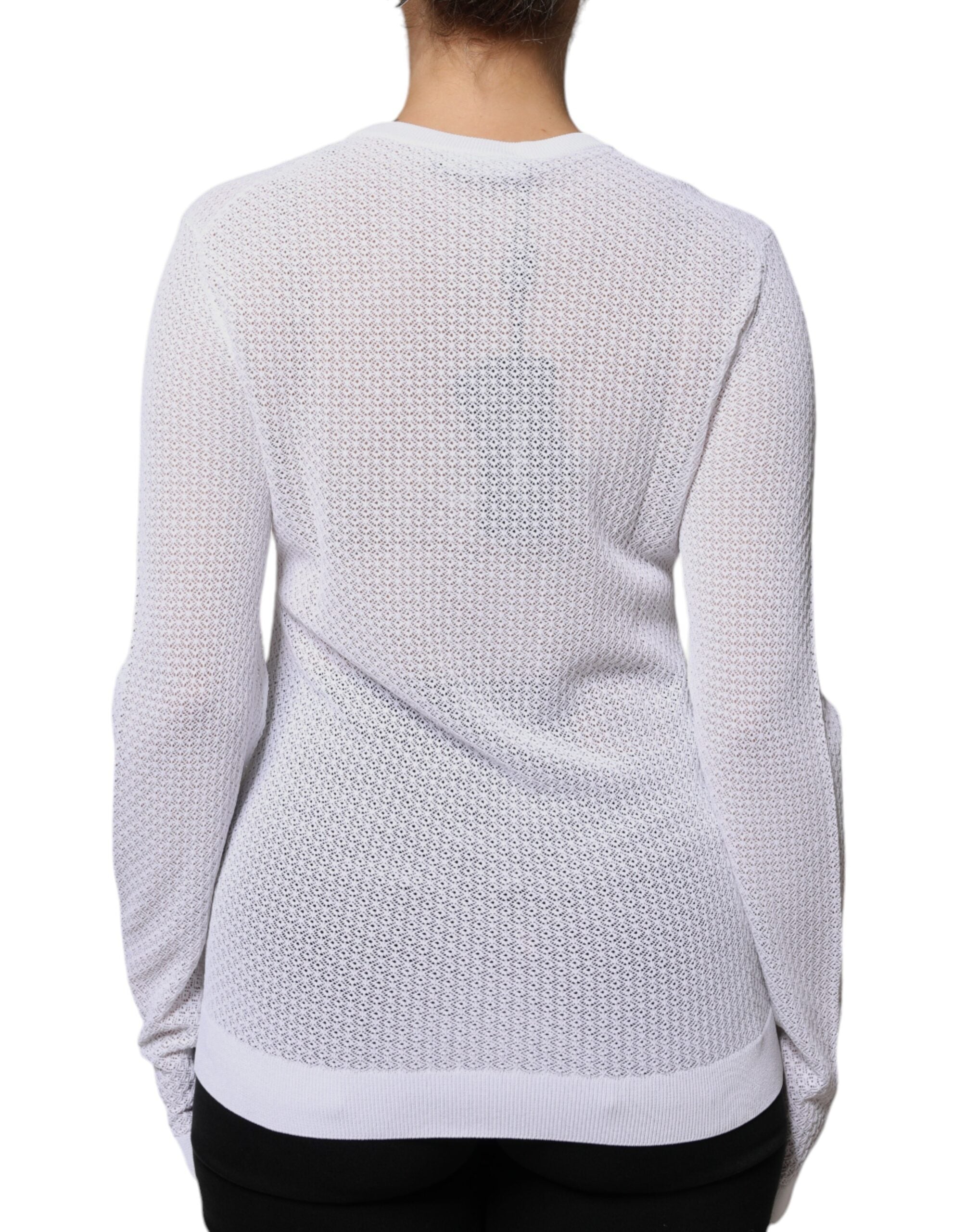 Dolce & Gabbana White Mesh See Through Long Sleeves Women's Top (Pre-Owned)