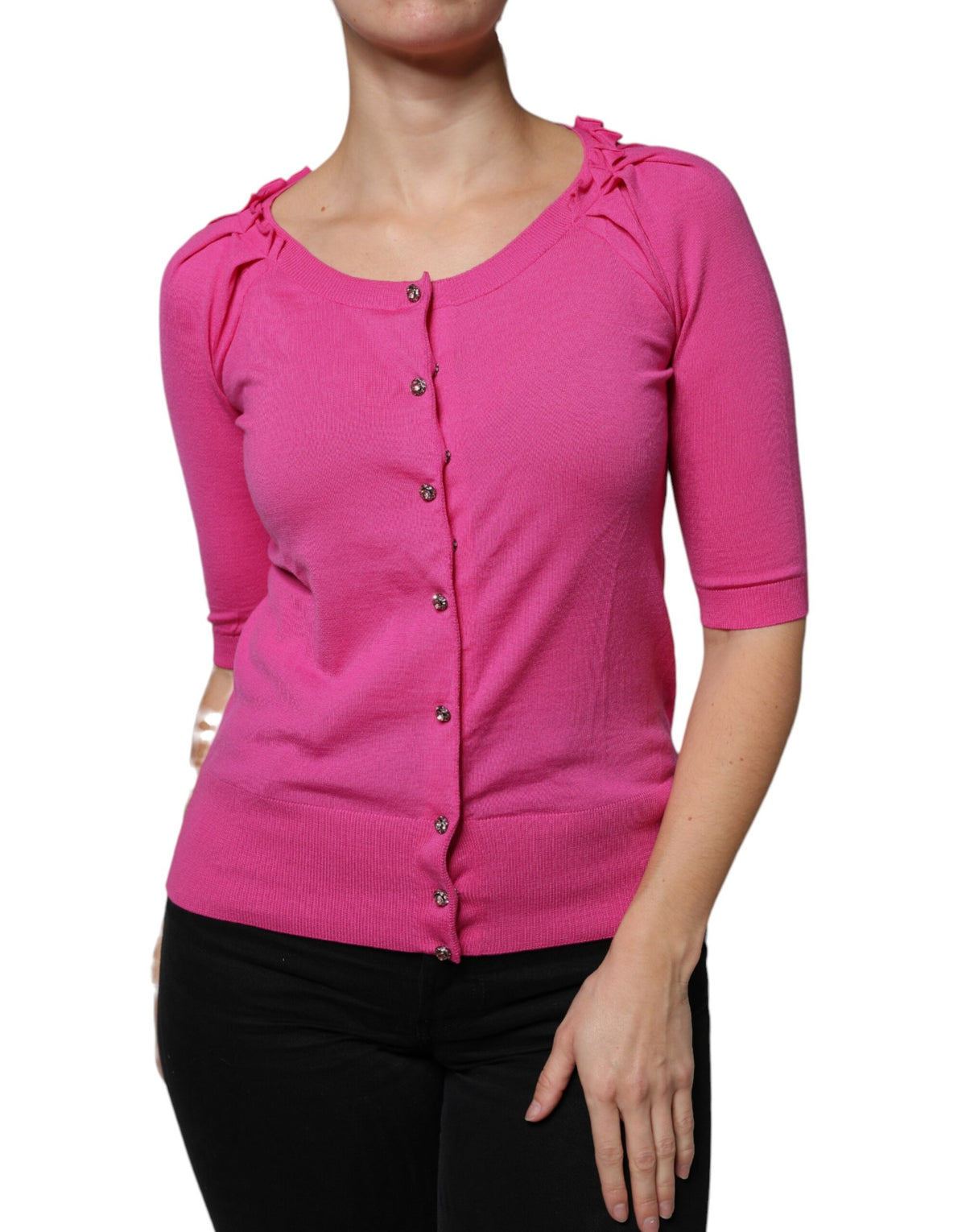 Dolce & Gabbana Pink Wool Button Down Cardigan Women's Sweater