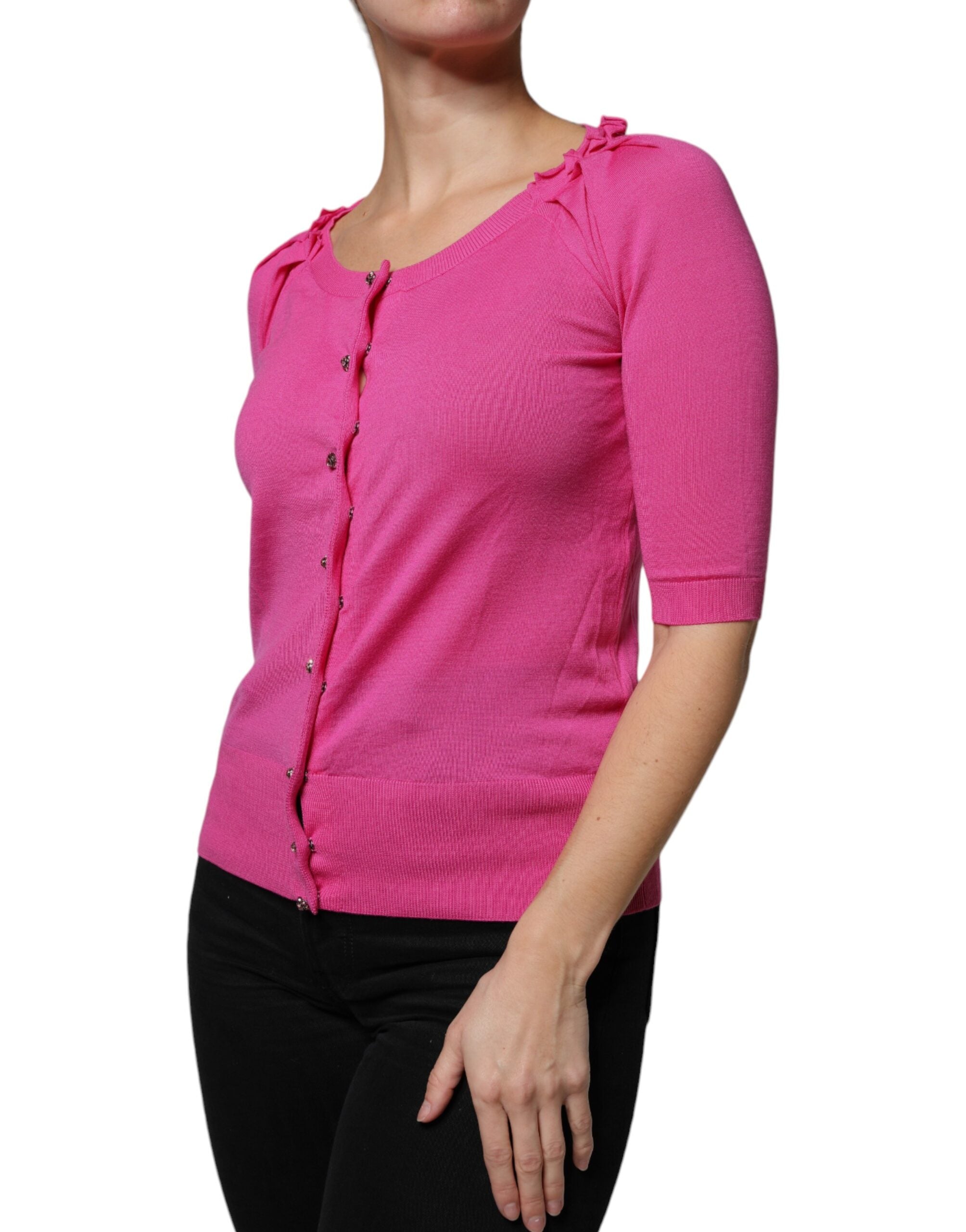 Dolce & Gabbana Pink Wool Button Down Cardigan Women's Sweater