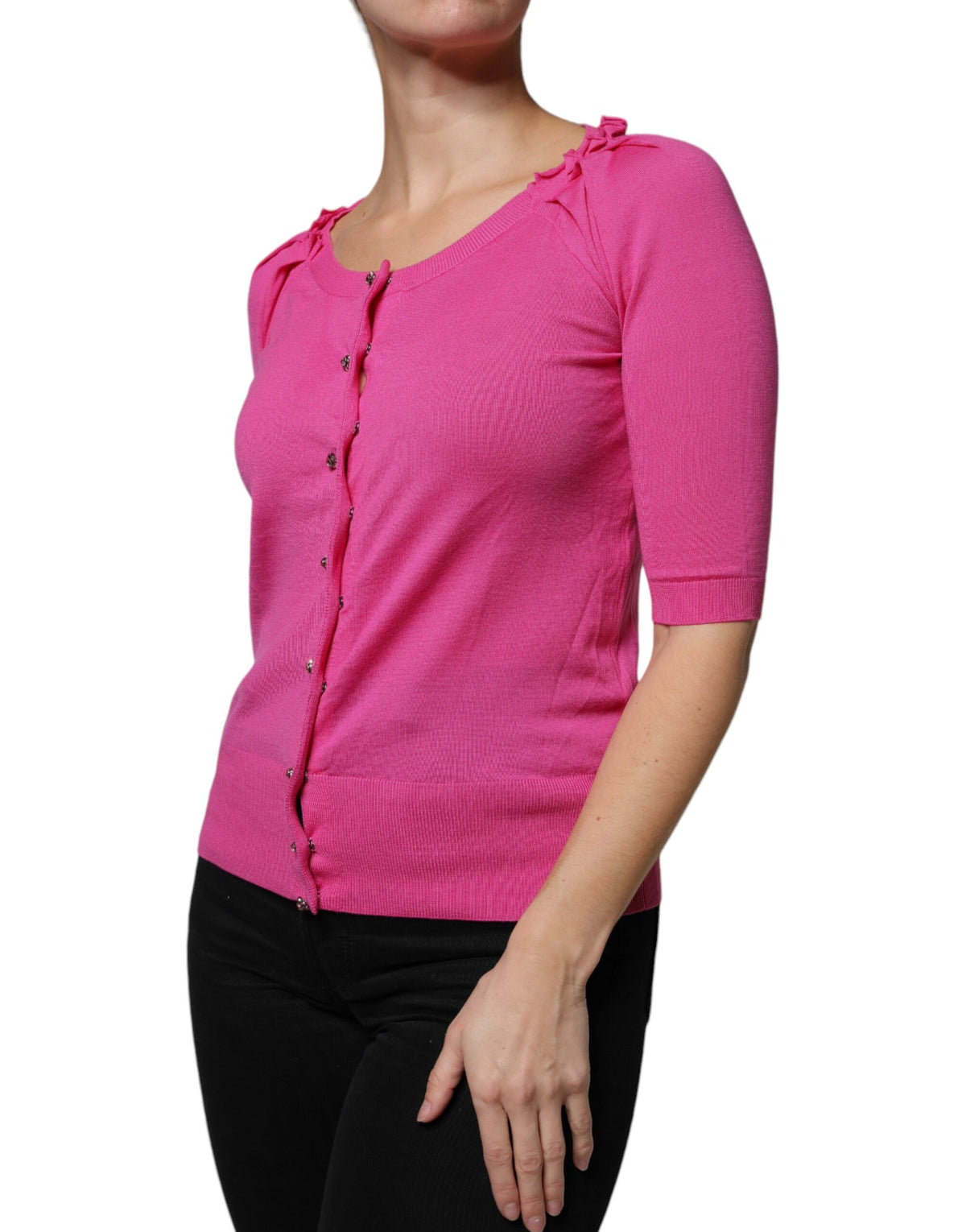 Dolce & Gabbana Pink Wool Button Down Cardigan Women's Sweater