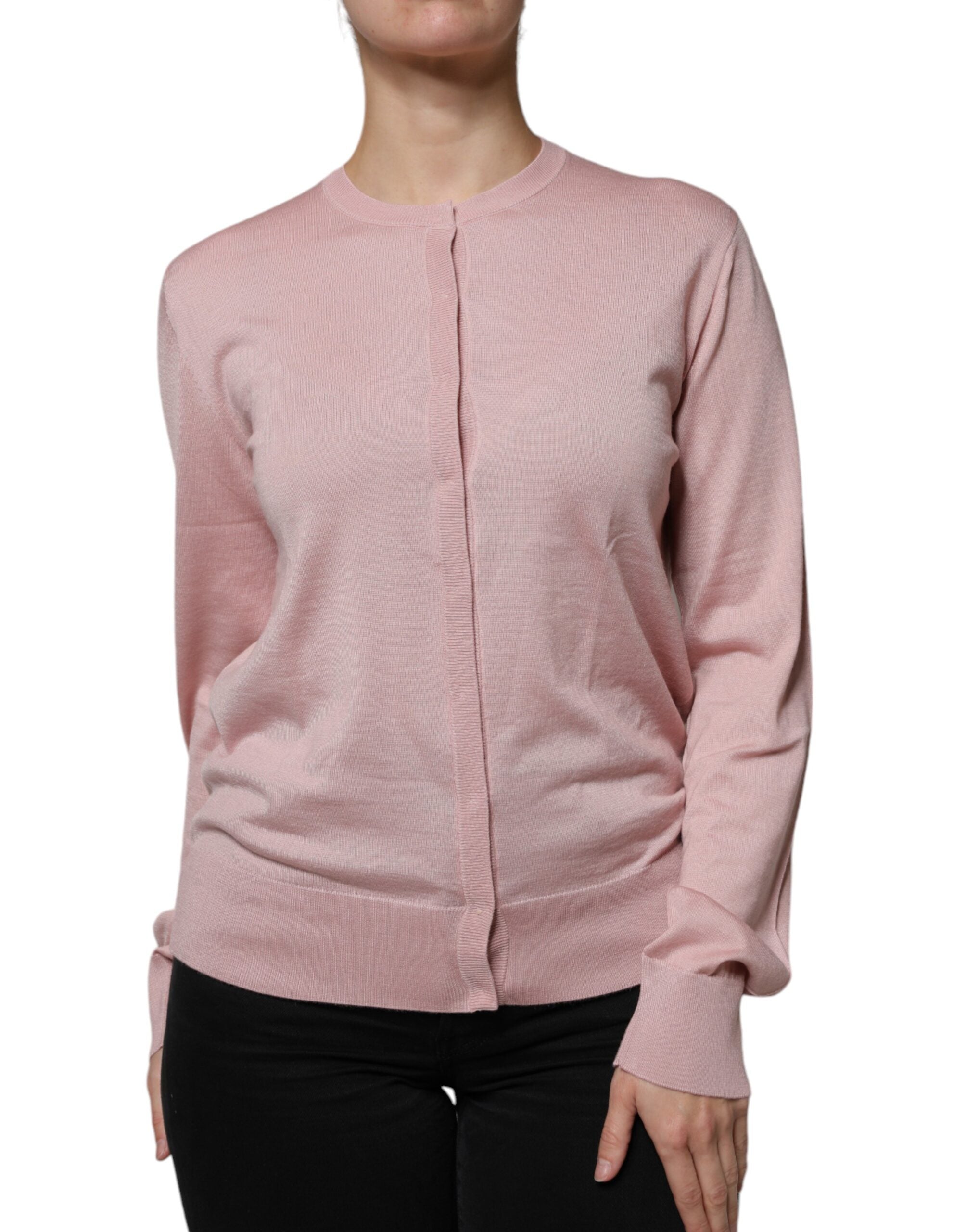 Dolce & Gabbana Pink Wool Knit Button Down Cardigan Women's Sweater (Pre-Owned)