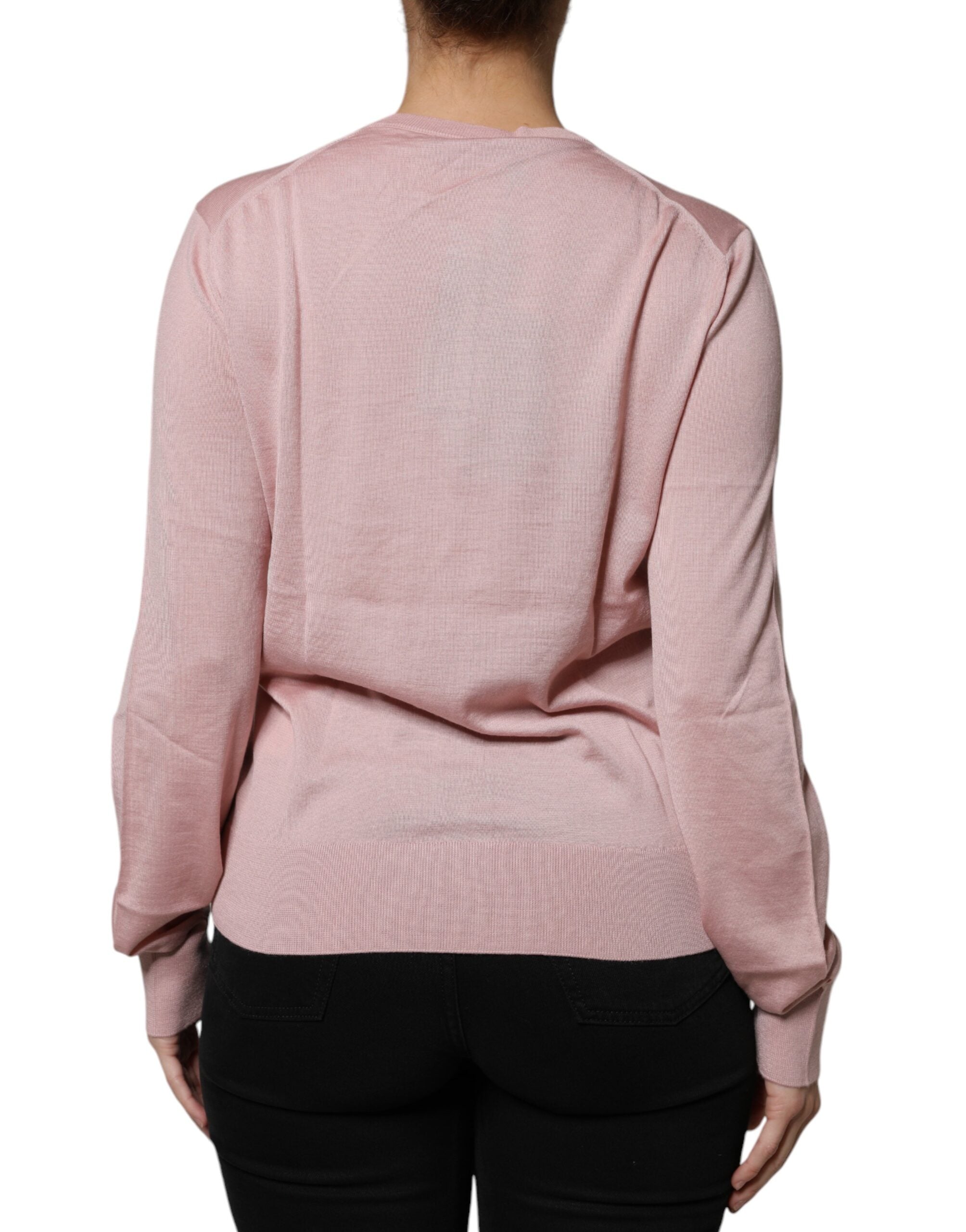 Dolce & Gabbana Pink Wool Knit Button Down Cardigan Women's Sweater (Pre-Owned)