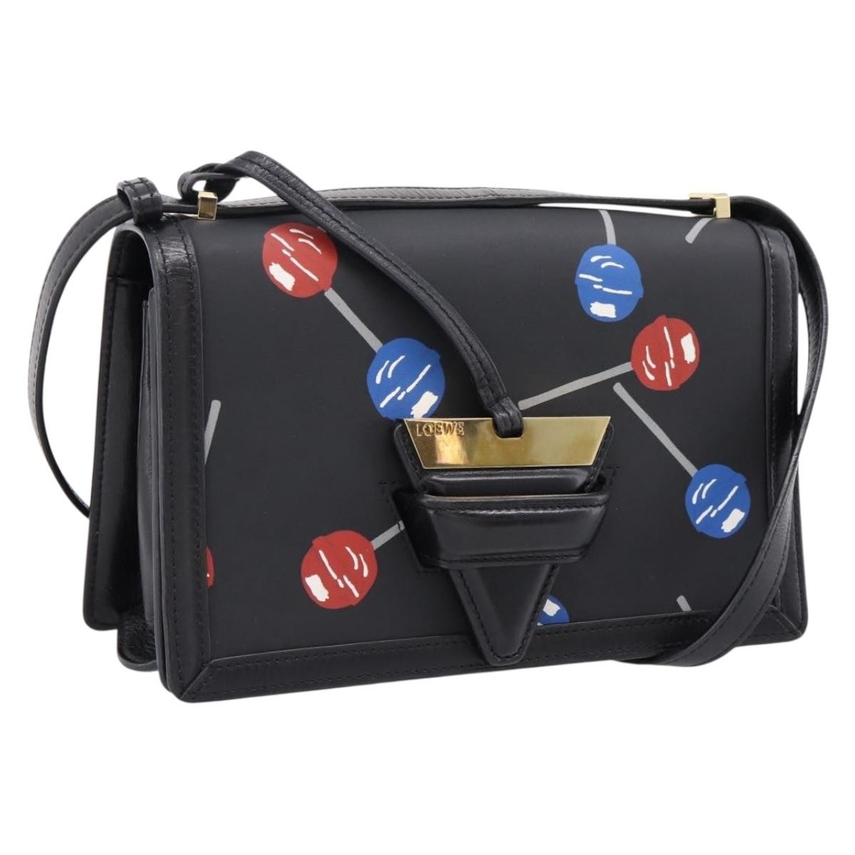Loewe Barcelona Printed Leather Black Leather Shoulder Bag Bag (Pre-Owned)