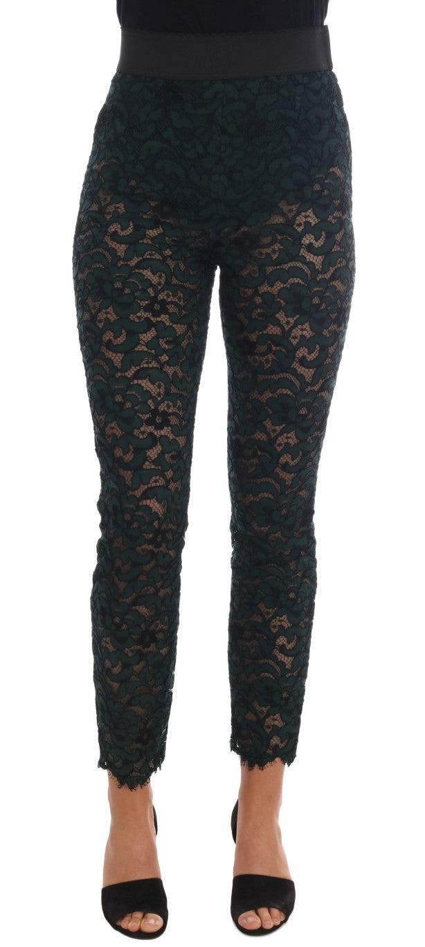 Dolce & Gabbana Green Floral Lace Leggings Women's Pants