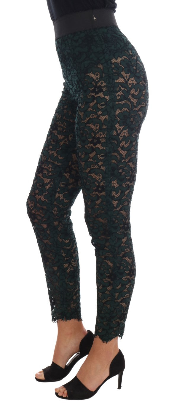 Dolce & Gabbana Green Floral Lace Leggings Women's Pants