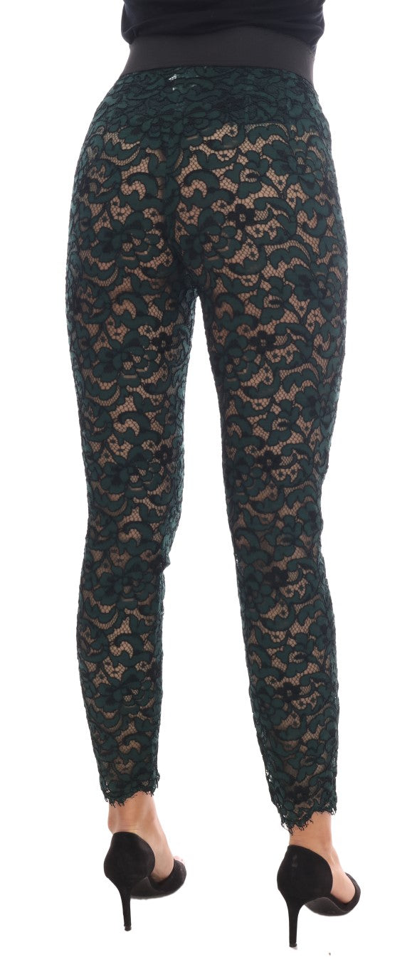 Dolce & Gabbana Green Floral Lace Leggings Women's Pants