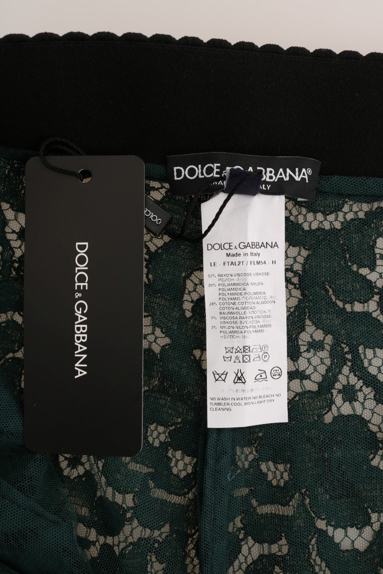 Dolce & Gabbana Green Floral Lace Leggings Women's Pants