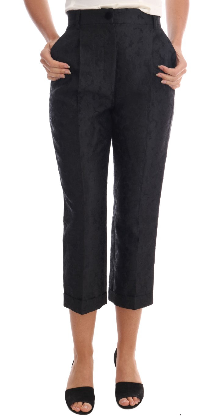 Dolce & Gabbana Black Floral Brocade Capri Women's Pants